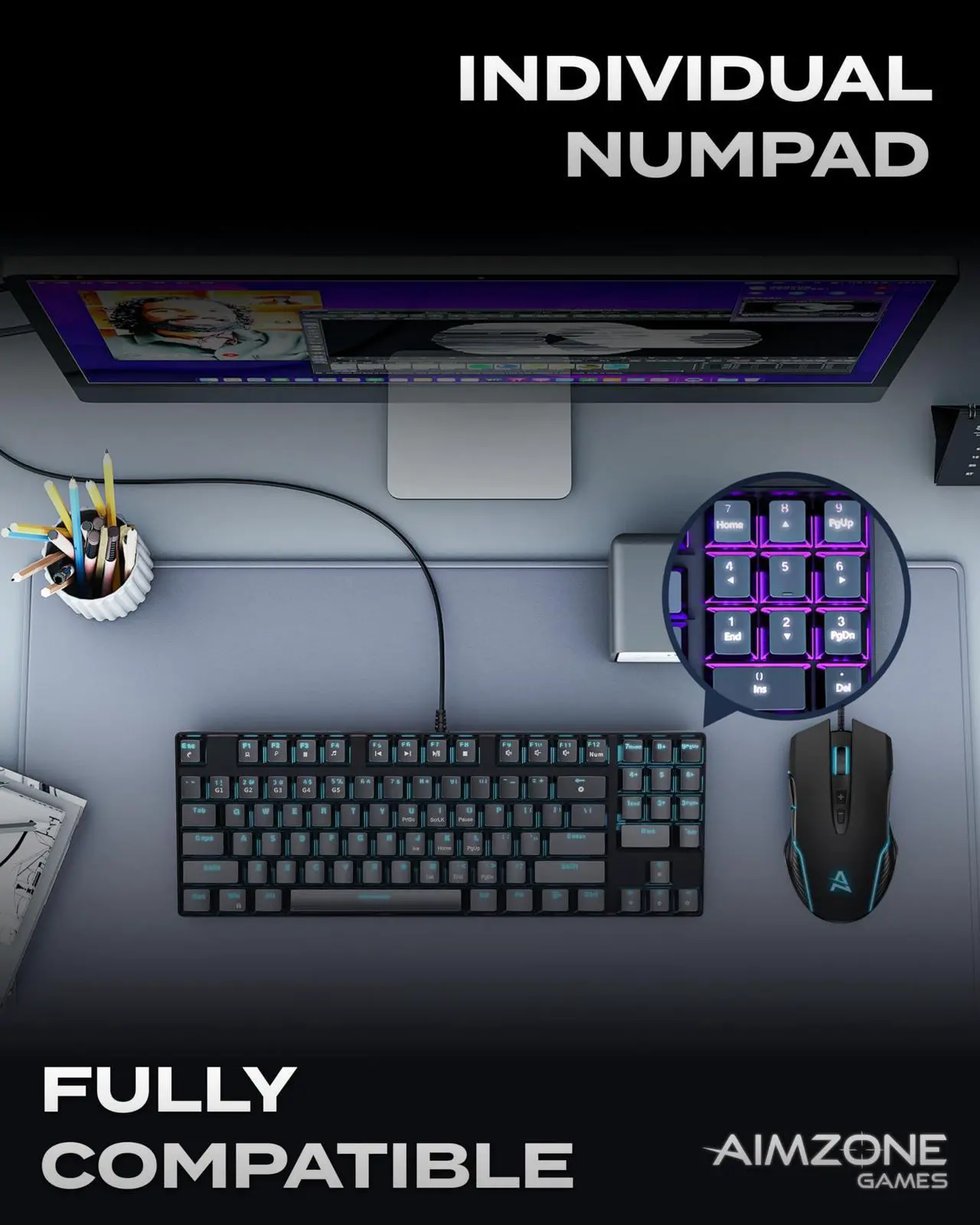 Alt view image 5 of 5 - Aimzone Keyboard and Mouse, Wired Ergonomic Gaming Keyboard and Mouse Combo, 80% Mechanical Keyboard, 89 Multimedia Keys, 6400 DPI Wired Gaming Mouse for Laptop, Computer, PC, Black Gamer Mouse w. LED