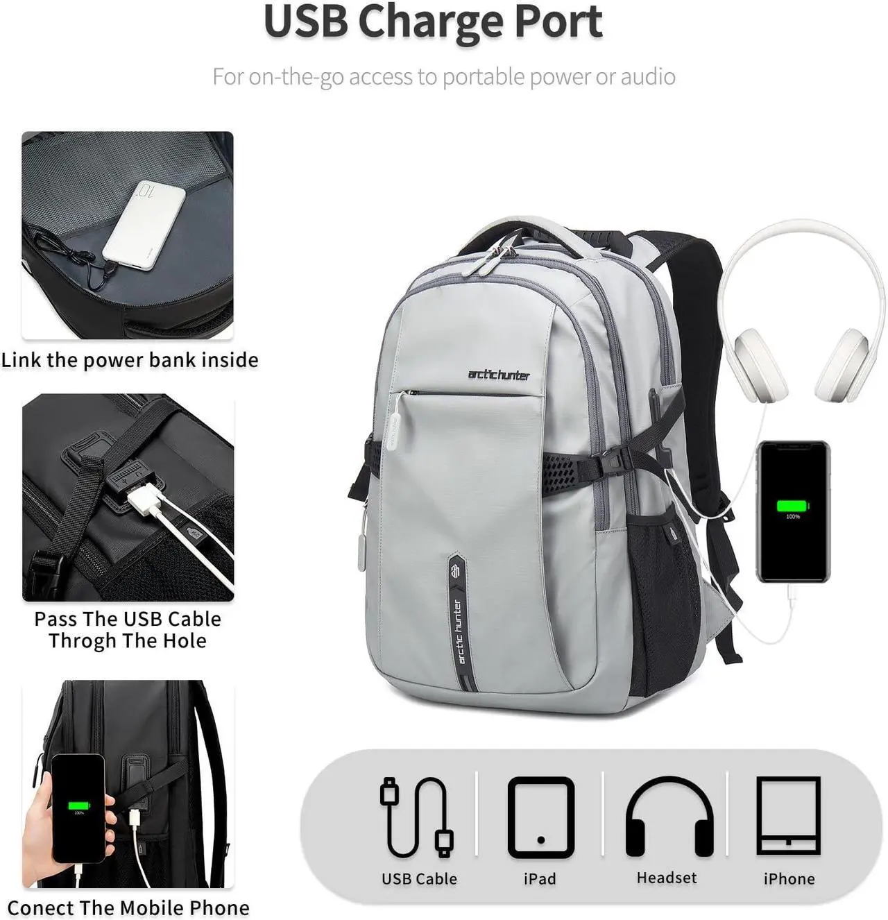 Alt view image 3 of 4 - ARCTIC HUNTER AH Large Carry on Laptop Backpack for Men, 30L Anti-Theft & Waterproof, Flight Approved for Business, Commuting, and Weekend Casual Daypack