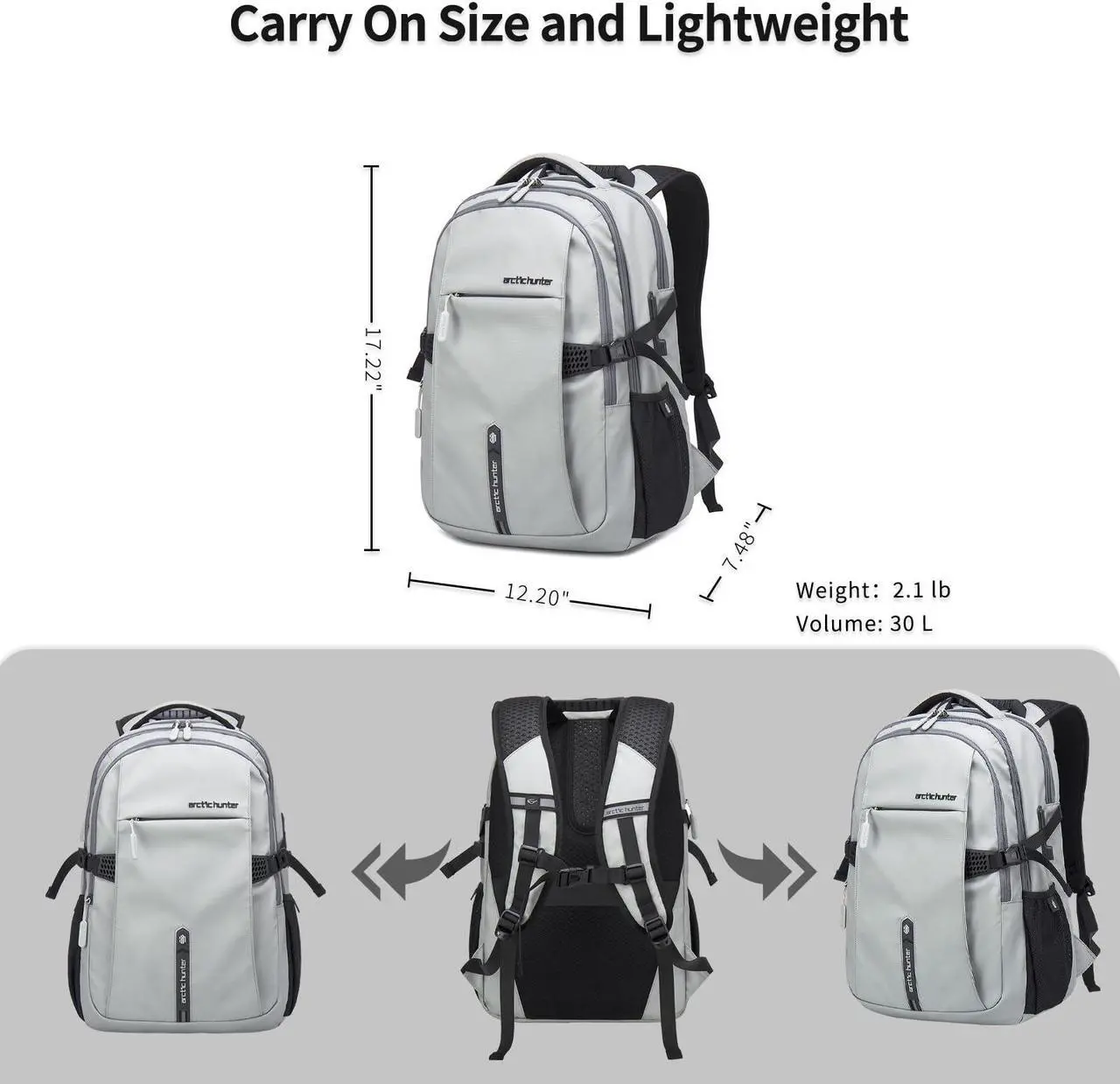 Alt view image 4 of 4 - ARCTIC HUNTER AH Large Carry on Laptop Backpack for Men, 30L Anti-Theft & Waterproof, Flight Approved for Business, Commuting, and Weekend Casual Daypack
