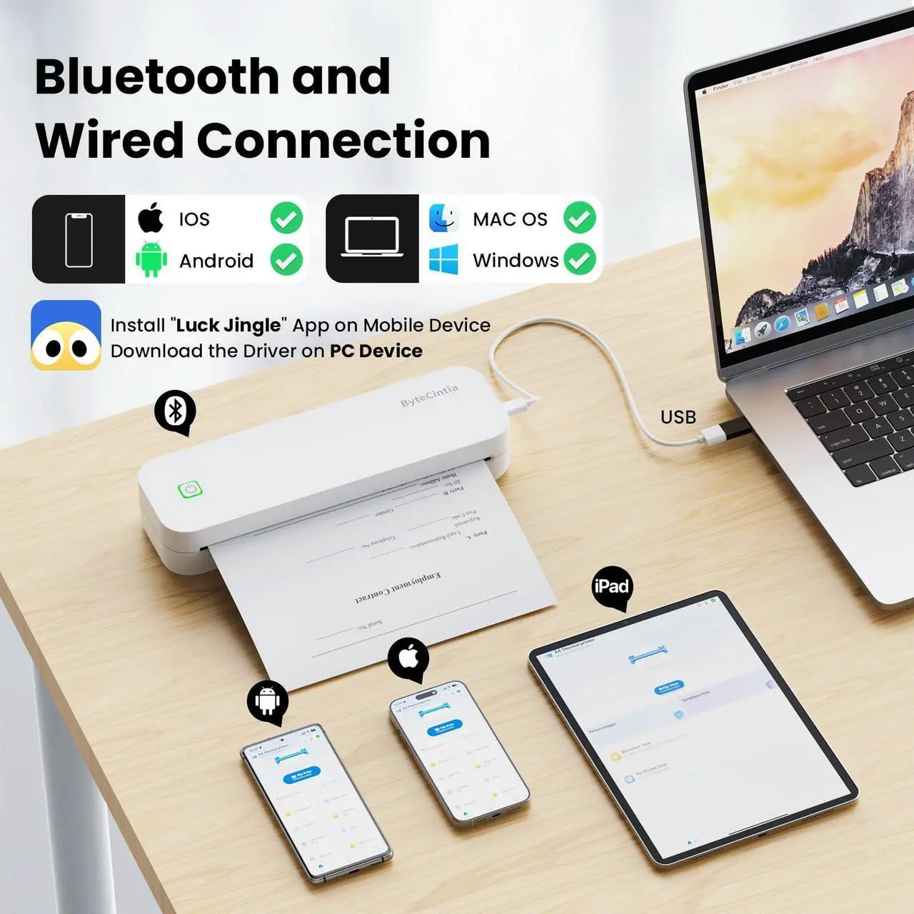 Alt view image 3 of 5 - ByteCintia Portable Printer for Travel, Bluetooth Thermal Printer Supports 8.5 x 11 Inch US Letter Size, Compatible with Android and iOS & Laptop Inkless Mobile for Office, Car, School