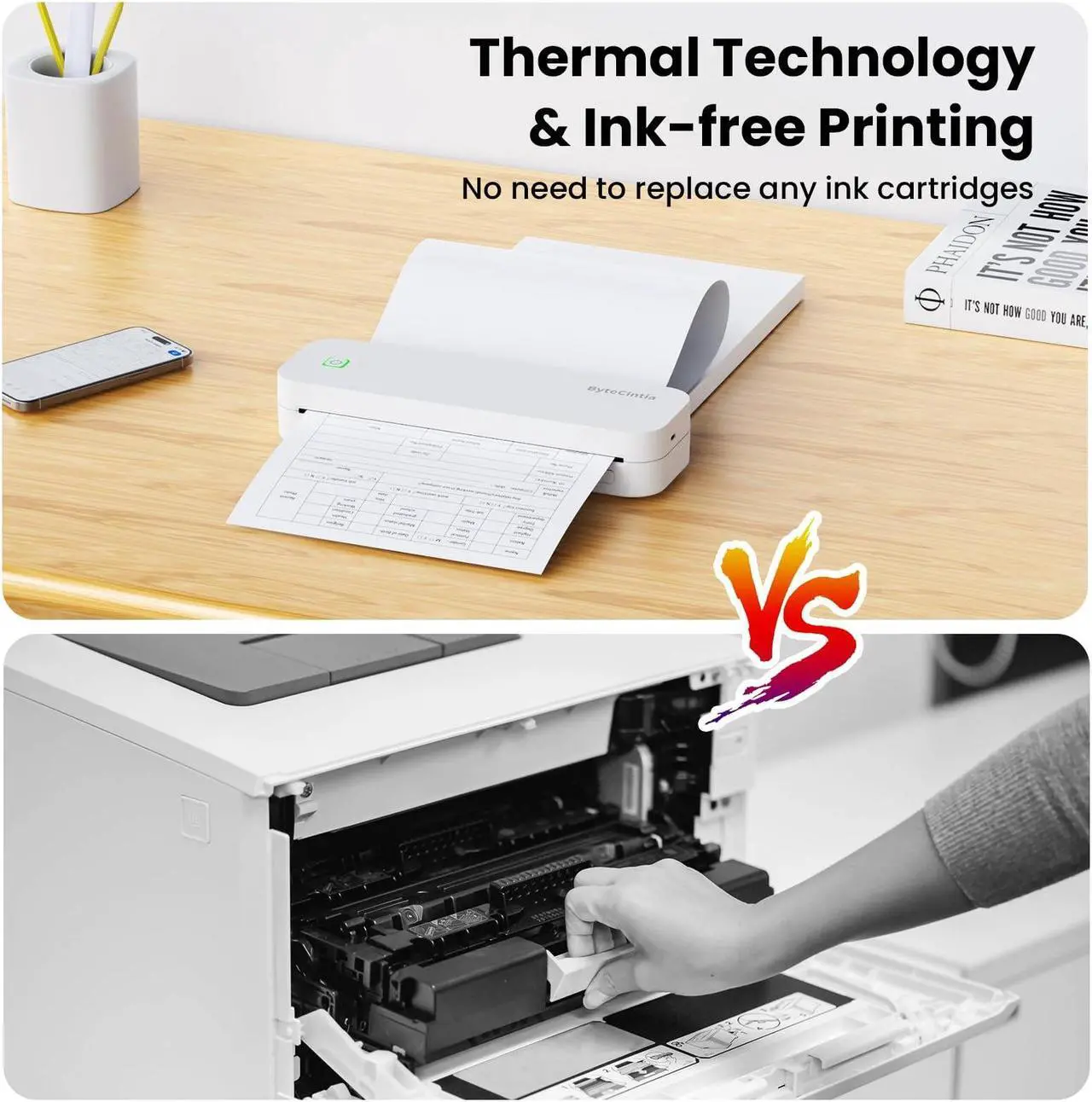 Alt view image 5 of 5 - ByteCintia Portable Printer for Travel, Bluetooth Thermal Printer Supports 8.5 x 11 Inch US Letter Size, Compatible with Android and iOS & Laptop Inkless Mobile for Office, Car, School