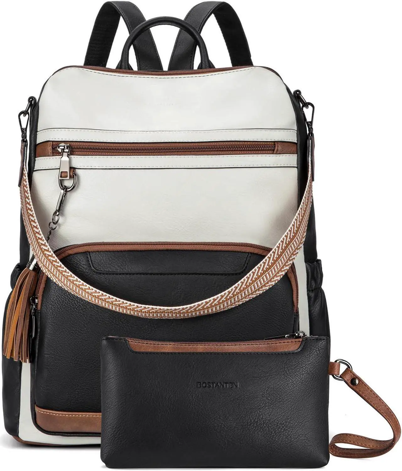 Main image of BOSTANTEN Leather Laptop Backpack for Women Designer Travel Backpack with Laptop Compartment Ladies Computer Shoulder Bags Black&Beige&Brown