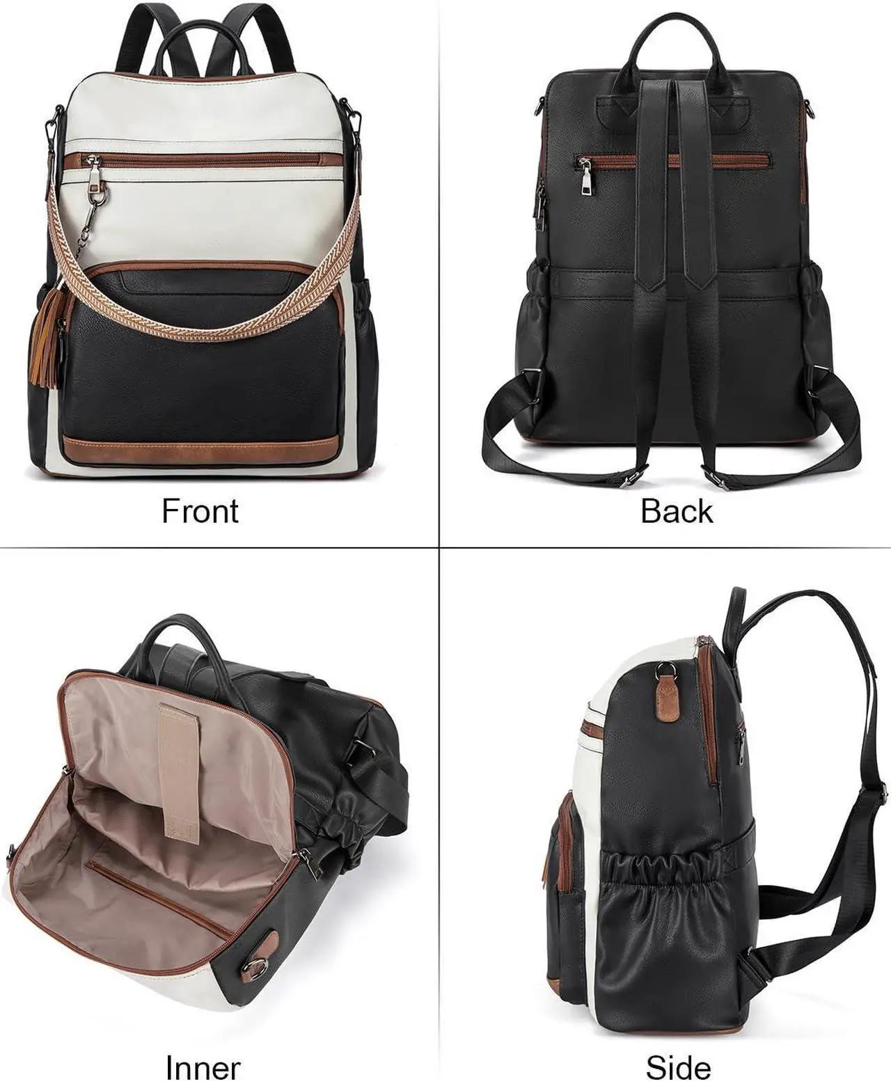 Alt view image 5 of 5 - BOSTANTEN Leather Laptop Backpack for Women Designer Travel Backpack with Laptop Compartment Ladies Computer Shoulder Bags Black&Beige&Brown