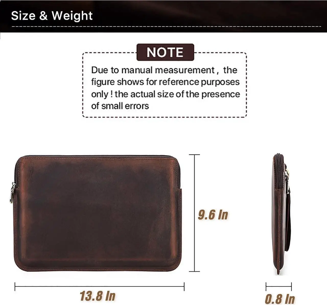 Alt view image 4 of 5 - CataPurus Top Grain Leather 13.3" Slim Laptop Sleeve Bag, Vintage Design with 2 Zip Pockets, Fully Handmade, Compatible with MacBook Pro 13.3" MacBook Air 2022 DELL XPS 13" & other PC, Brown 13.3 Inch