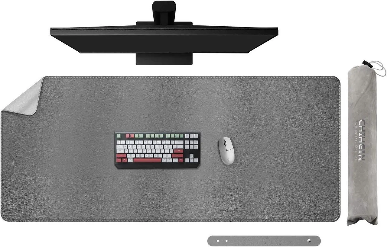 Main image of Chihein 47" x 20" Desk Mat with PU Leather, Large Gaming Mouse Pad, Double-Sided Use Desk Blotter for Work, Home,Gaming (Gray/White)