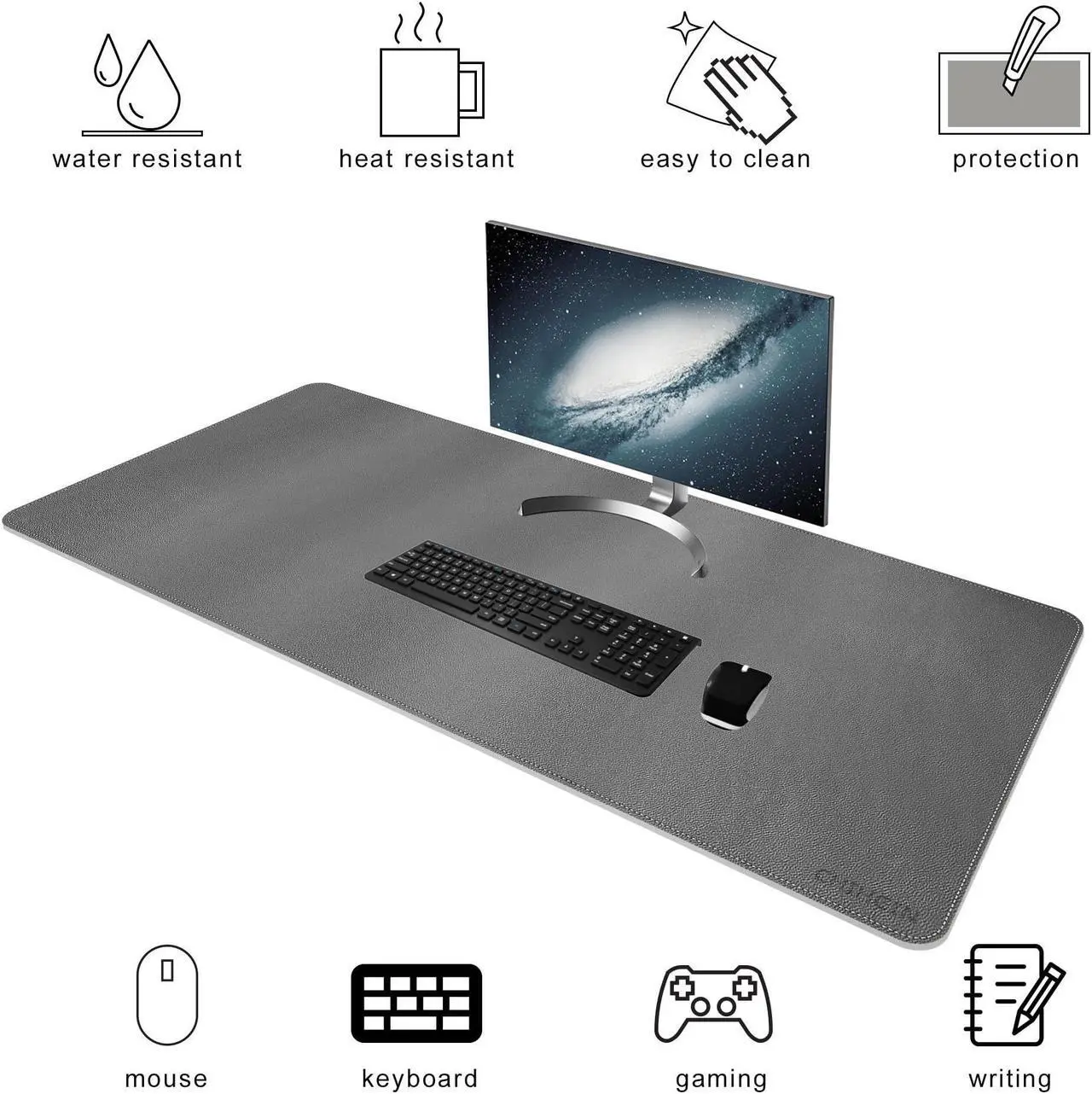 Alt view image 3 of 5 - Chihein 47" x 20" Desk Mat with PU Leather, Large Gaming Mouse Pad, Double-Sided Use Desk Blotter for Work, Home,Gaming (Gray/White)