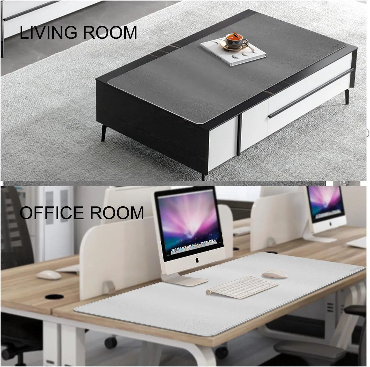 Alt view image 4 of 5 - Chihein 47" x 20" Desk Mat with PU Leather, Large Gaming Mouse Pad, Double-Sided Use Desk Blotter for Work, Home,Gaming (Gray/White)