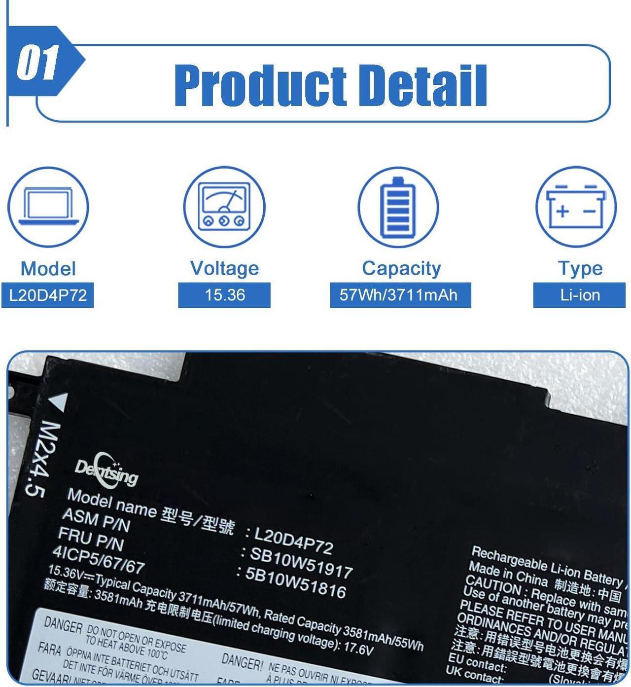 Alt view image 2 of 5 - Dentsing L20D4P72 Battery Compatible with Lenovo ThinkPad T14s 2nd Gen 2021 T14s 2021 Series Notebook L20C4P72 SB10W51916 5B10W51815 L20M4P72 SB10W51915 5B10W13976 L20L4P72 SB10W51914 5B10W13976