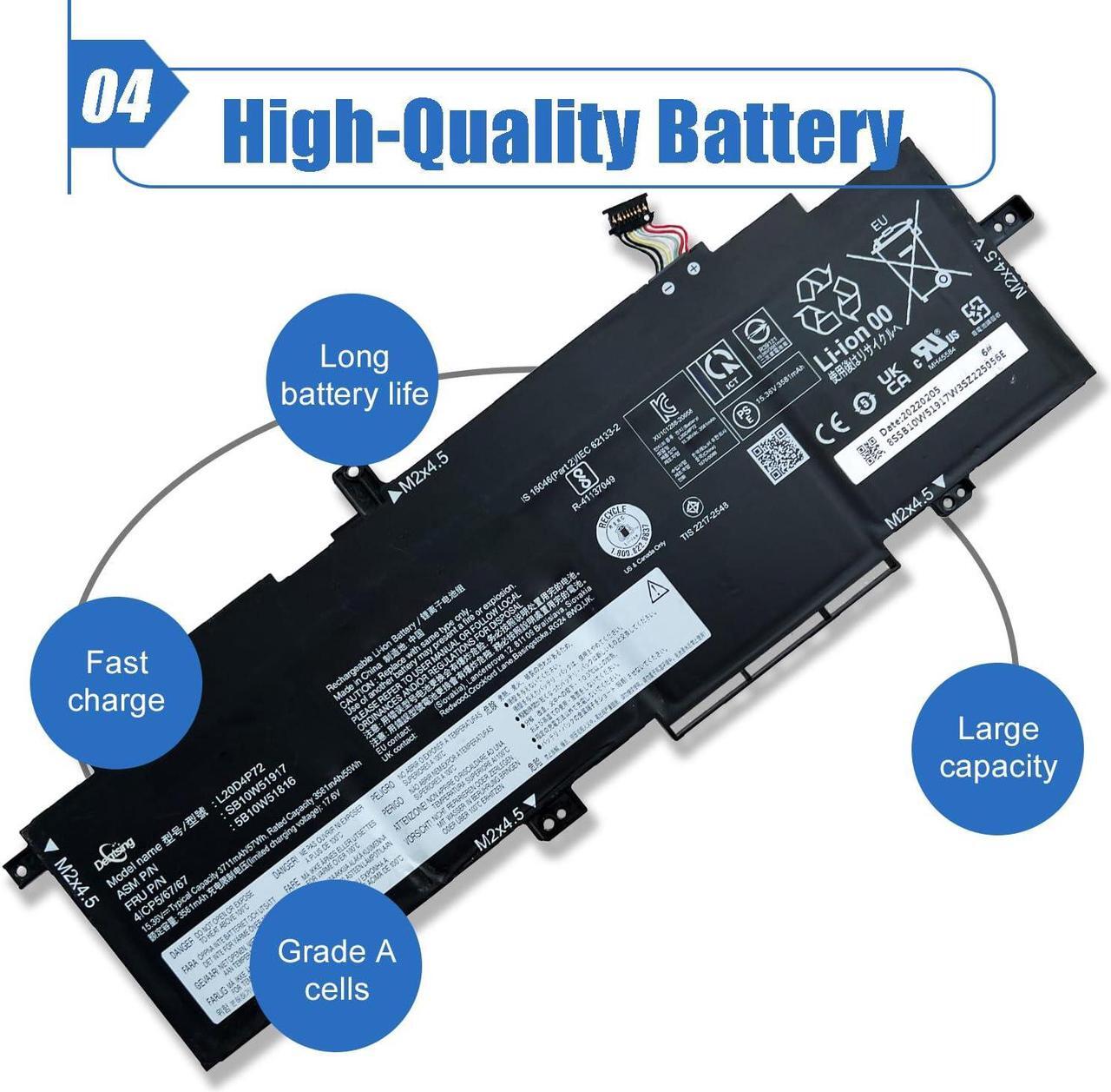 Alt view image 5 of 5 - Dentsing L20D4P72 Battery Compatible with Lenovo ThinkPad T14s 2nd Gen 2021 T14s 2021 Series Notebook L20C4P72 SB10W51916 5B10W51815 L20M4P72 SB10W51915 5B10W13976 L20L4P72 SB10W51914 5B10W13976