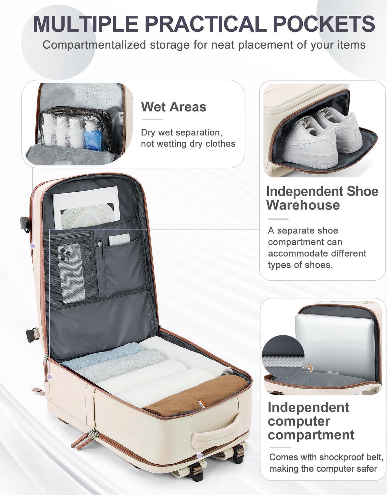 Alt view image 4 of 5 - coowoz Travel Backpack Carry On for Women Man Gym Backpack with Laptop Compartment Mochila de Viaje Teacher Personal Item Backpack Rucksack Airplane Accessories Must Haves Beige Brown