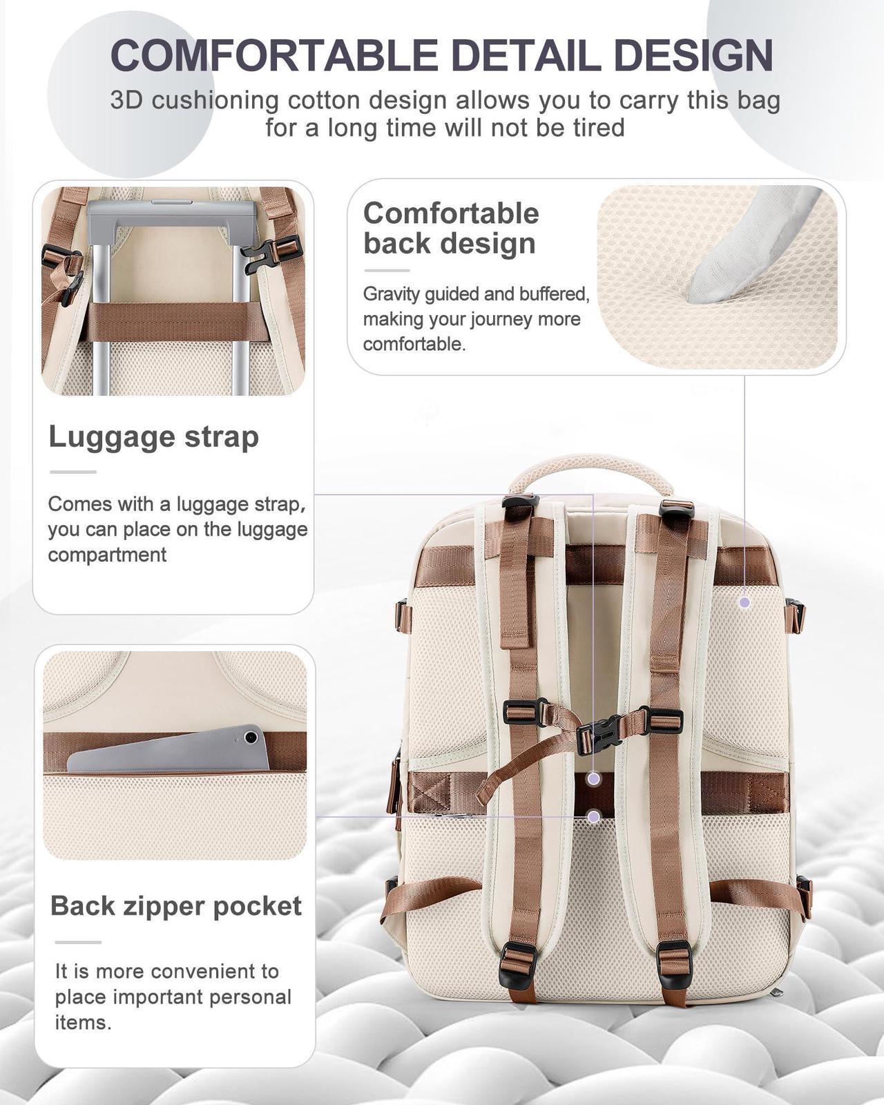 Alt view image 3 of 5 - coowoz Travel Backpack Carry On for Women Man Gym Backpack with Laptop Compartment Mochila de Viaje Teacher Personal Item Backpack Rucksack Airplane Accessories Must Haves Beige Brown