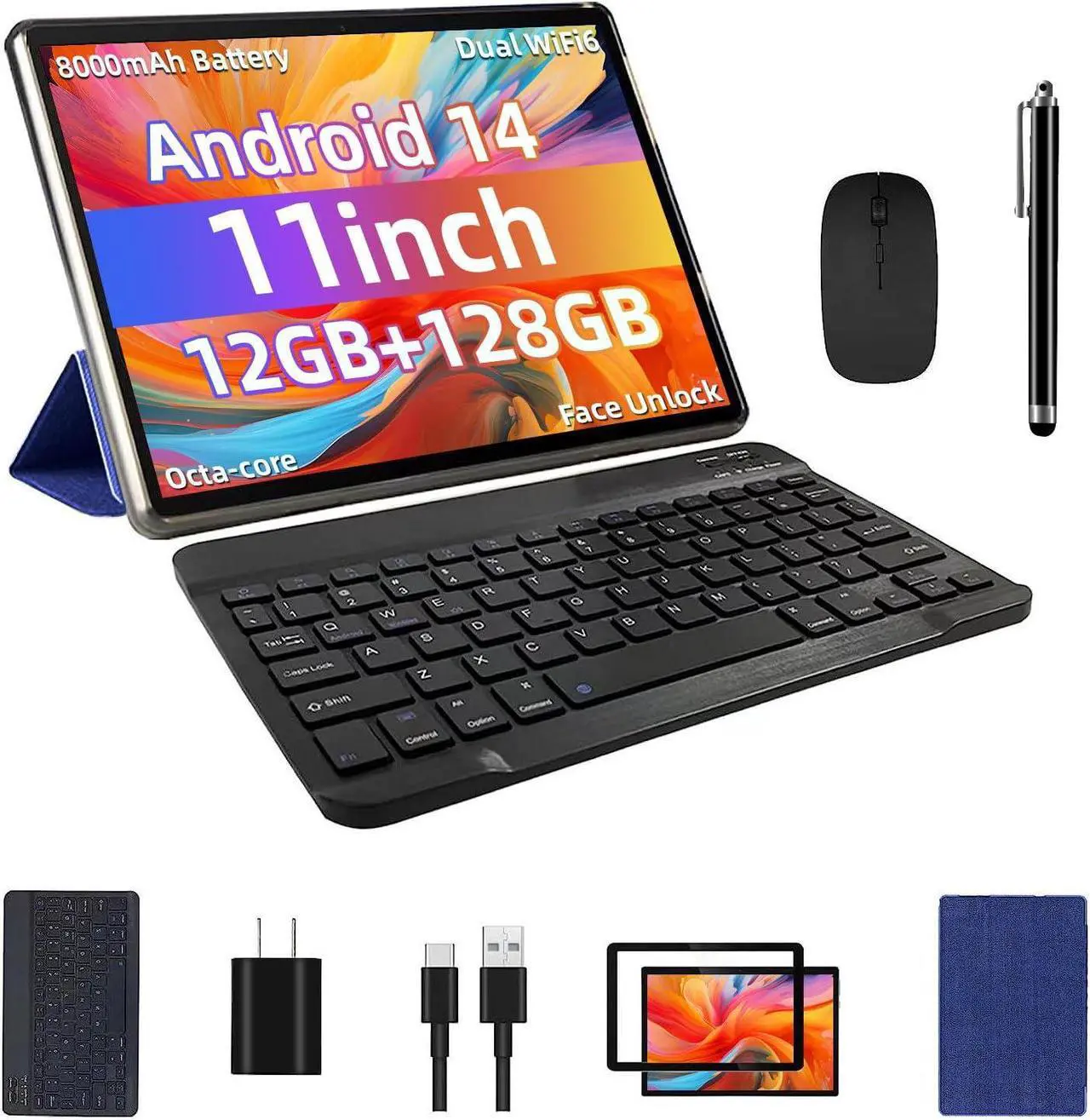 Main image of Android 14 Tablet 11inch, Support Face Unlock, 18W Fast Charging, 12GB+128GB+512GB Expand, Octa-core CPU, 8000mAh Large Battery WiFi6, BT5.0,Touchscreen Display, Widevine L1 Tableta, 2in1 Tablet PC