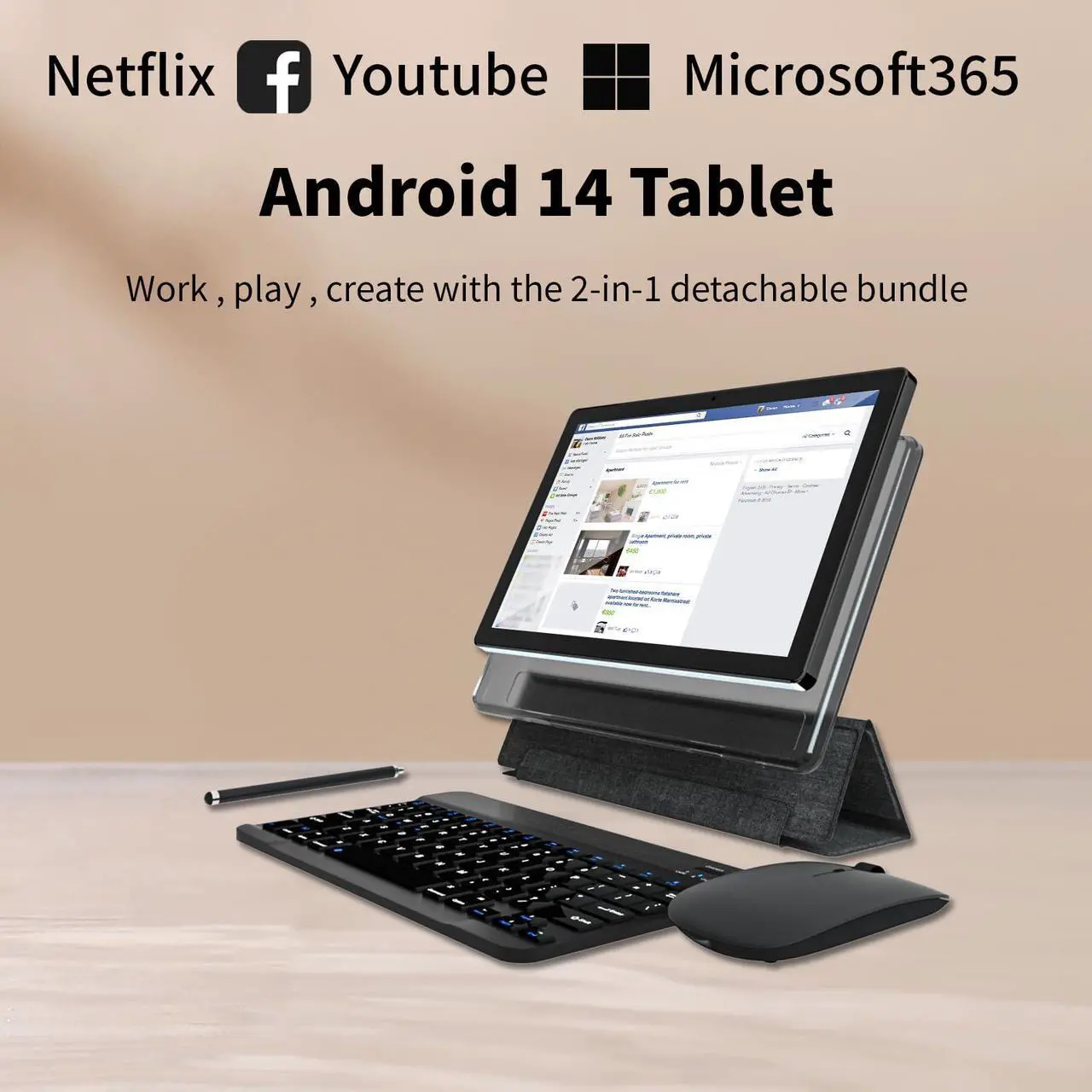 Alt view image 4 of 5 - Android 14 Tablet 11inch, Support Face Unlock, 18W Fast Charging, 12GB+128GB+512GB Expand, Octa-core CPU, 8000mAh Large Battery WiFi6, BT5.0,Touchscreen Display, Widevine L1 Tableta, 2in1 Tablet PC