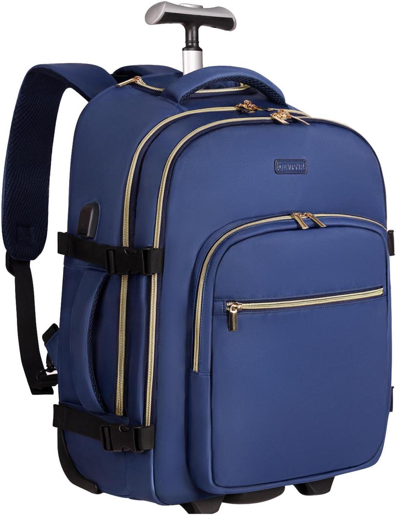 Main image of DEVPNR Rolling Backpack for Women, 17Inch on Laptop Travel Backpack with Wheels, Under Seat Airplane, Overnight Business Bag (Dark Blue) (In Patent)