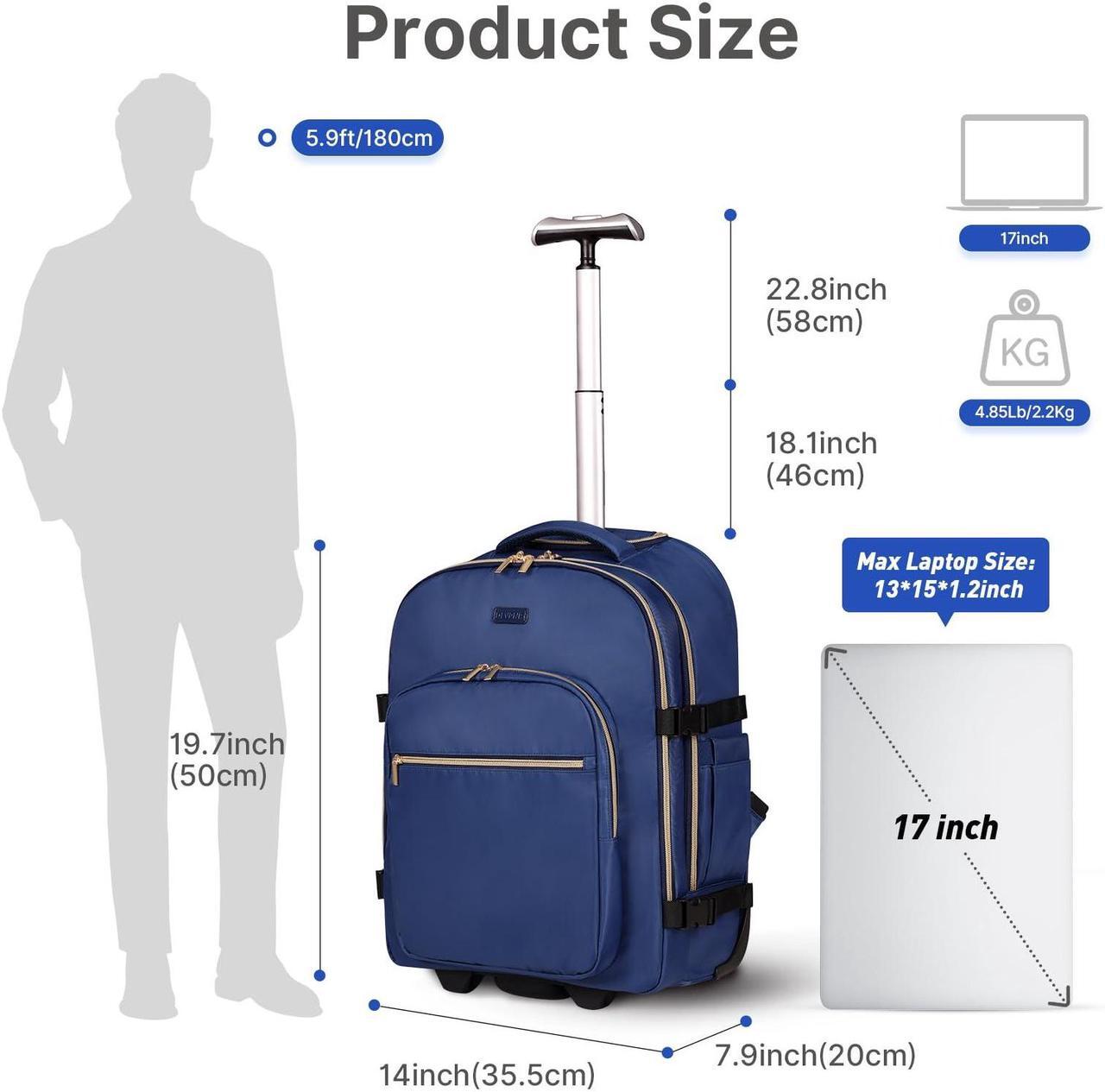 Alt view image 2 of 5 - DEVPNR Rolling Backpack for Women, 17Inch on Laptop Travel Backpack with Wheels, Under Seat Airplane, Overnight Business Bag (Dark Blue) (In Patent)
