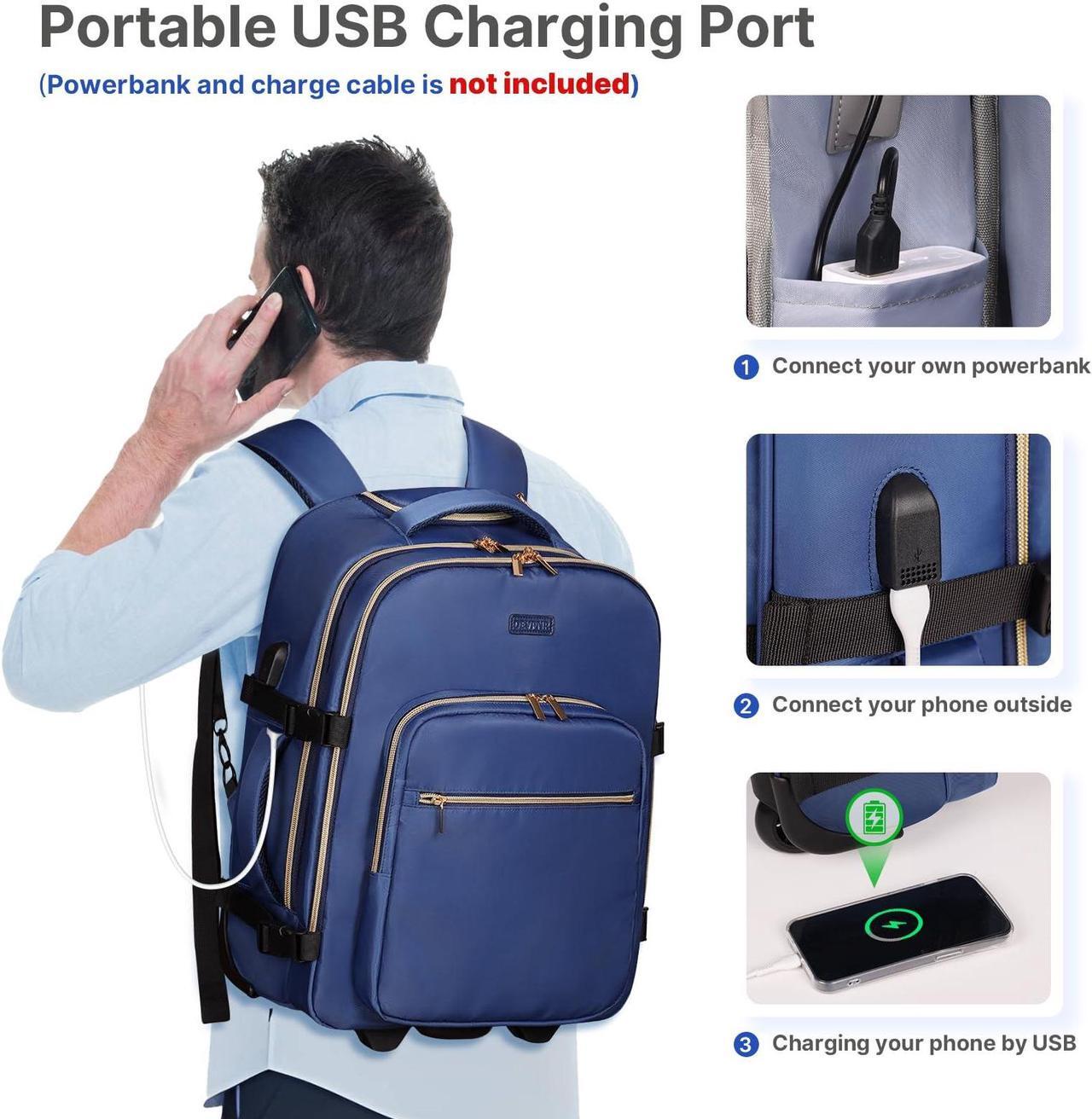 Alt view image 4 of 5 - DEVPNR Rolling Backpack for Women, 17Inch on Laptop Travel Backpack with Wheels, Under Seat Airplane, Overnight Business Bag (Dark Blue) (In Patent)