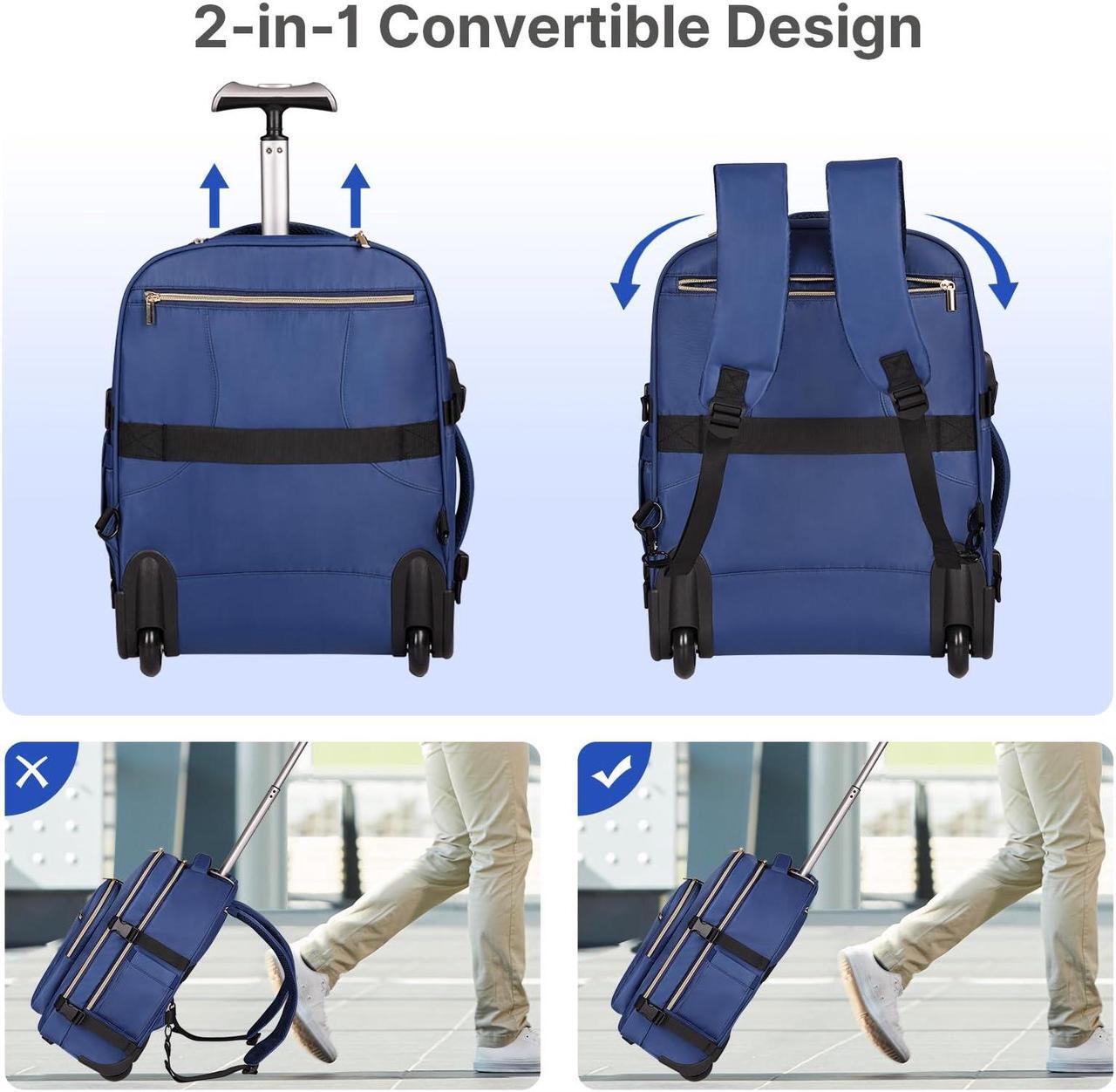 Alt view image 5 of 5 - DEVPNR Rolling Backpack for Women, 17Inch on Laptop Travel Backpack with Wheels, Under Seat Airplane, Overnight Business Bag (Dark Blue) (In Patent)