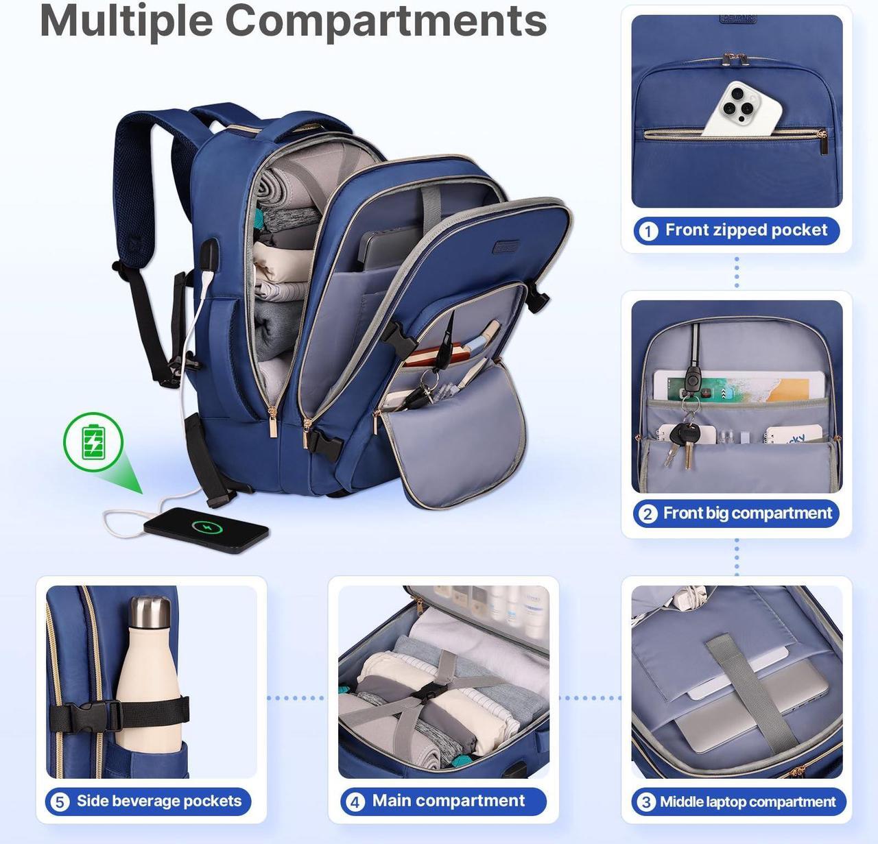 Alt view image 3 of 5 - DEVPNR Rolling Backpack for Women, 17Inch on Laptop Travel Backpack with Wheels, Under Seat Airplane, Overnight Business Bag (Dark Blue) (In Patent)