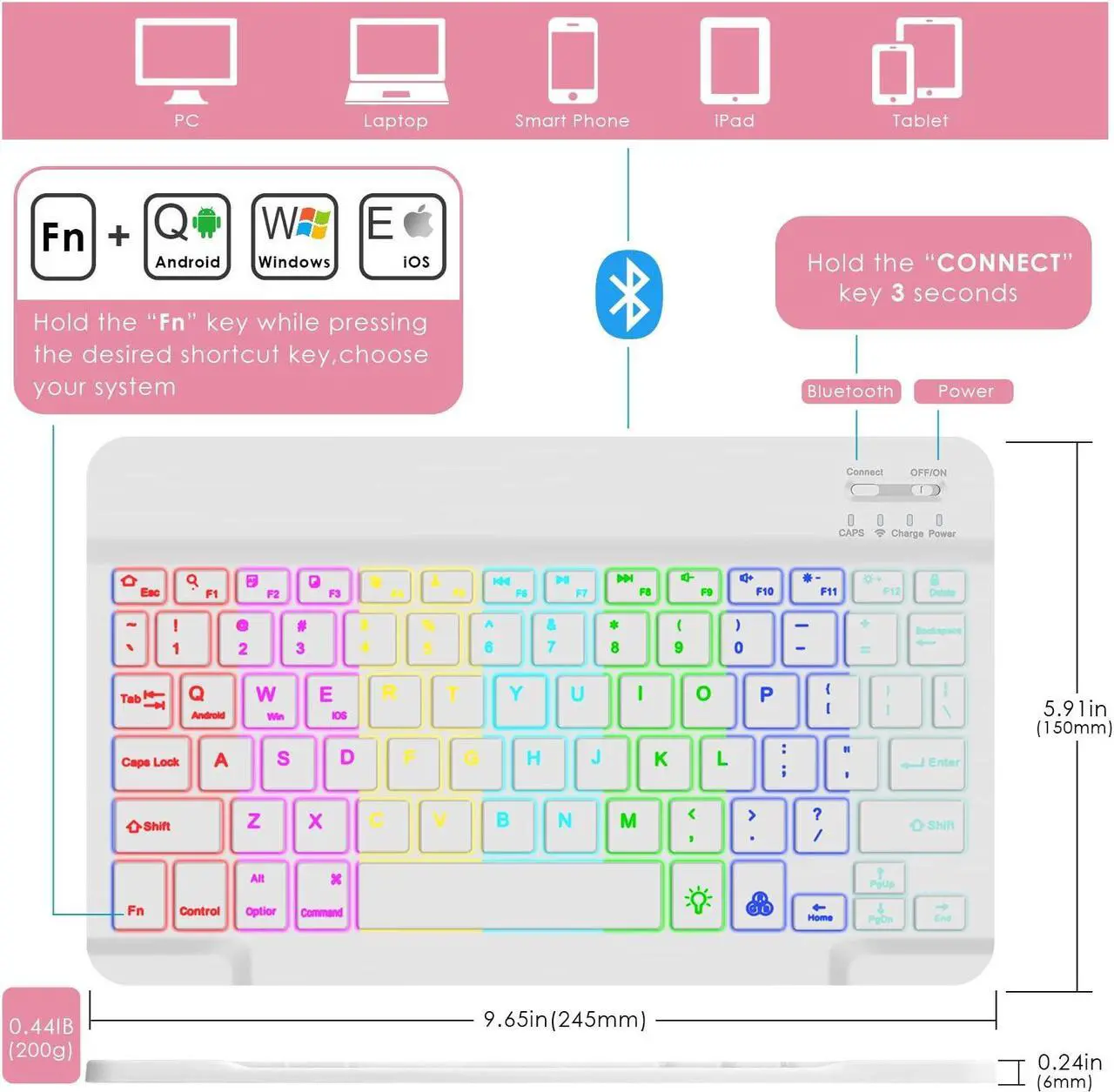 Alt view image 3 of 5 - DETUOSI Backlit Keyboard Case for Samsung Galaxy Tab A9 Plus/ A9+ 5G 11" (SM-X210) 2023 Android Tablet with S Pen Holder | Soft TPU Back Cover | Magnetic Closure | Detachable Wireless 7-Color Keyboard