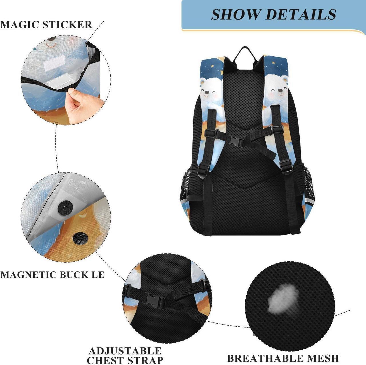 Alt view image 3 of 5 - senya School Backpack Kids College Rucksack Travel Bookbag Fashion Back Pack Girls Boys Bear Lies Moon