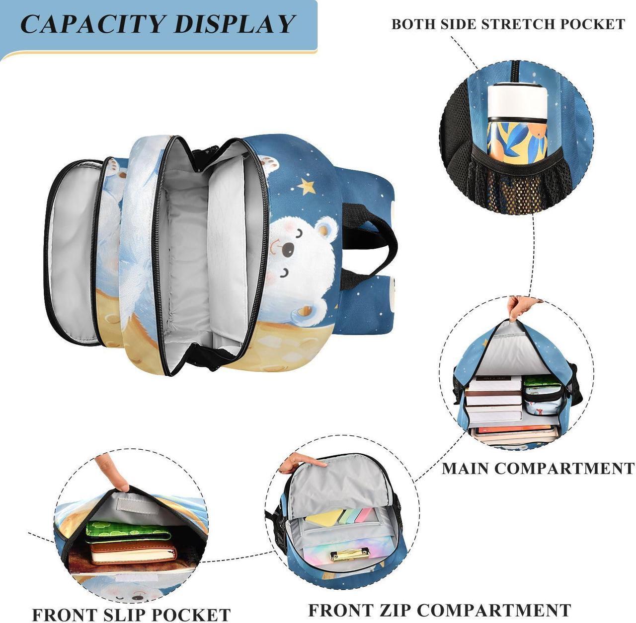 Alt view image 4 of 5 - senya School Backpack Kids College Rucksack Travel Bookbag Fashion Back Pack Girls Boys Bear Lies Moon
