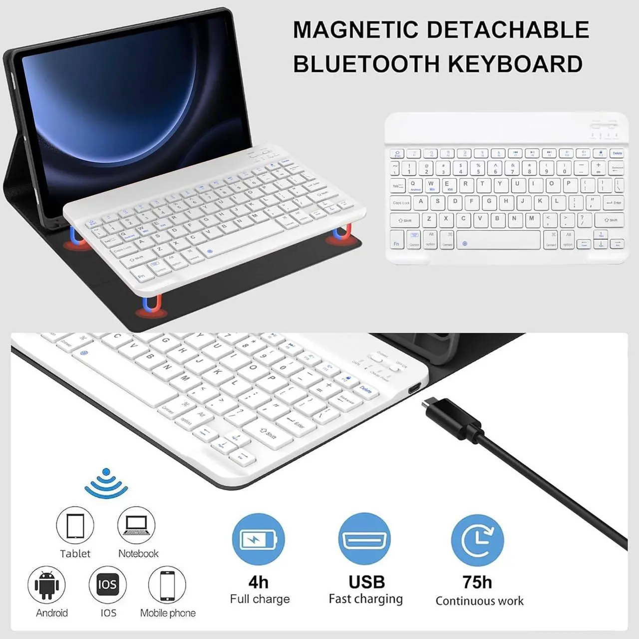 Alt view image 4 of 5 - Galaxy Tab S9 FE 5G Case with Keyboard, Detachable Wireless Bluetooth Keyboard, Smart Folio Cover with S Pen Holder for Samsung Galaxy Tab S9 FE 10.9"/S9 11 inch, Auto Sleep/Wake, Blue