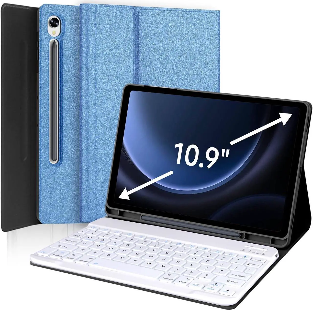 Main image of Galaxy Tab S9 FE 5G Case with Keyboard, Detachable Wireless Bluetooth Keyboard, Smart Folio Cover with S Pen Holder for Samsung Galaxy Tab S9 FE 10.9"/S9 11 inch, Auto Sleep/Wake, Blue