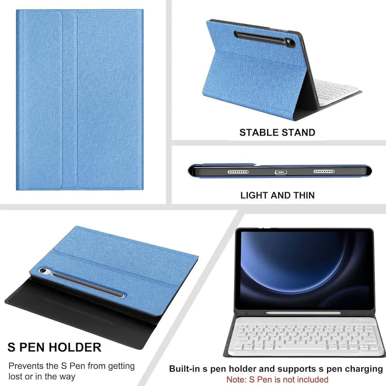 Alt view image 5 of 5 - Galaxy Tab S9 FE 5G Case with Keyboard, Detachable Wireless Bluetooth Keyboard, Smart Folio Cover with S Pen Holder for Samsung Galaxy Tab S9 FE 10.9"/S9 11 inch, Auto Sleep/Wake, Blue