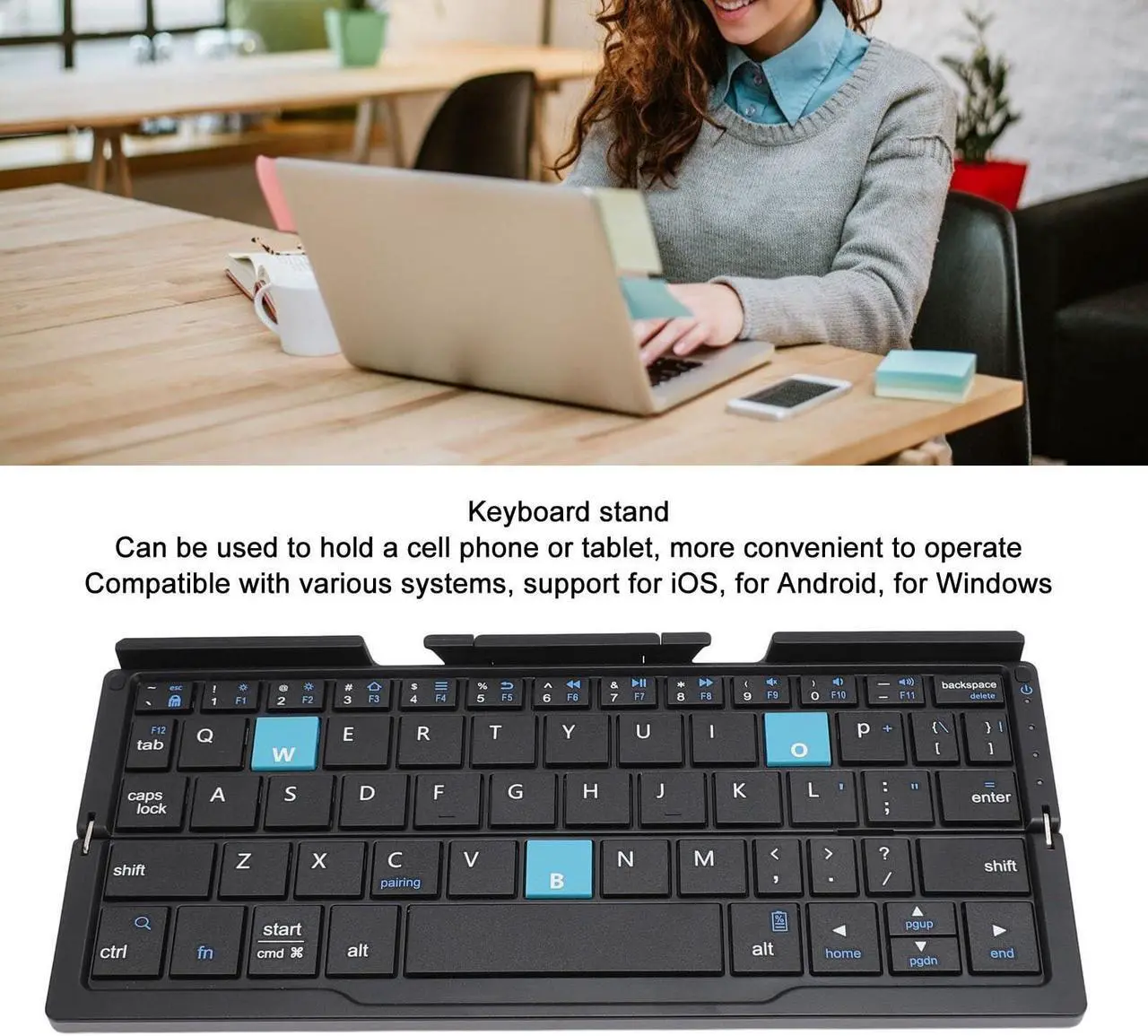 Alt view image 2 of 5 - FOSA Folding Bluetooth Keyboard, Folding Keyboard, Portable Pocket Foldable Keyboard, Mini Foldable Keyboard Aluminum Alloy Housing for Tablets Phones (Black Gray)