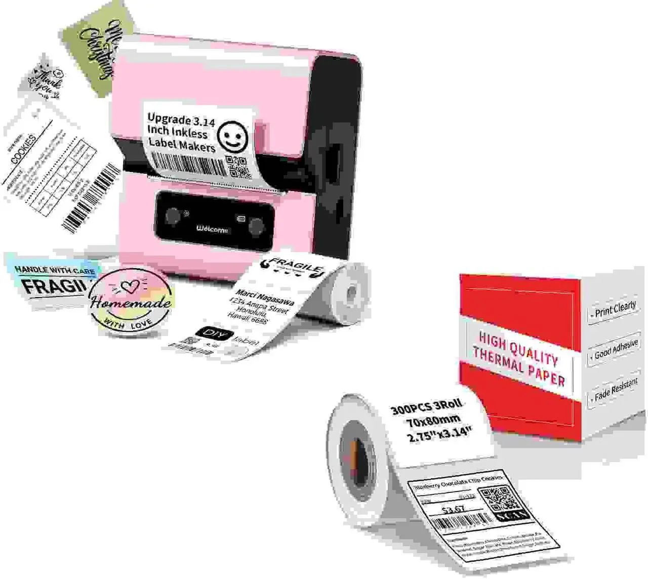 Main image of Goknu M221 Label Maker with 1Roll 2.75"x3.14"(70x80mm) Labels Paper, Bluetooth Thermal Label Printer for Barcode, Address, Product Ingredient Labels, Portable Label Maker Machine