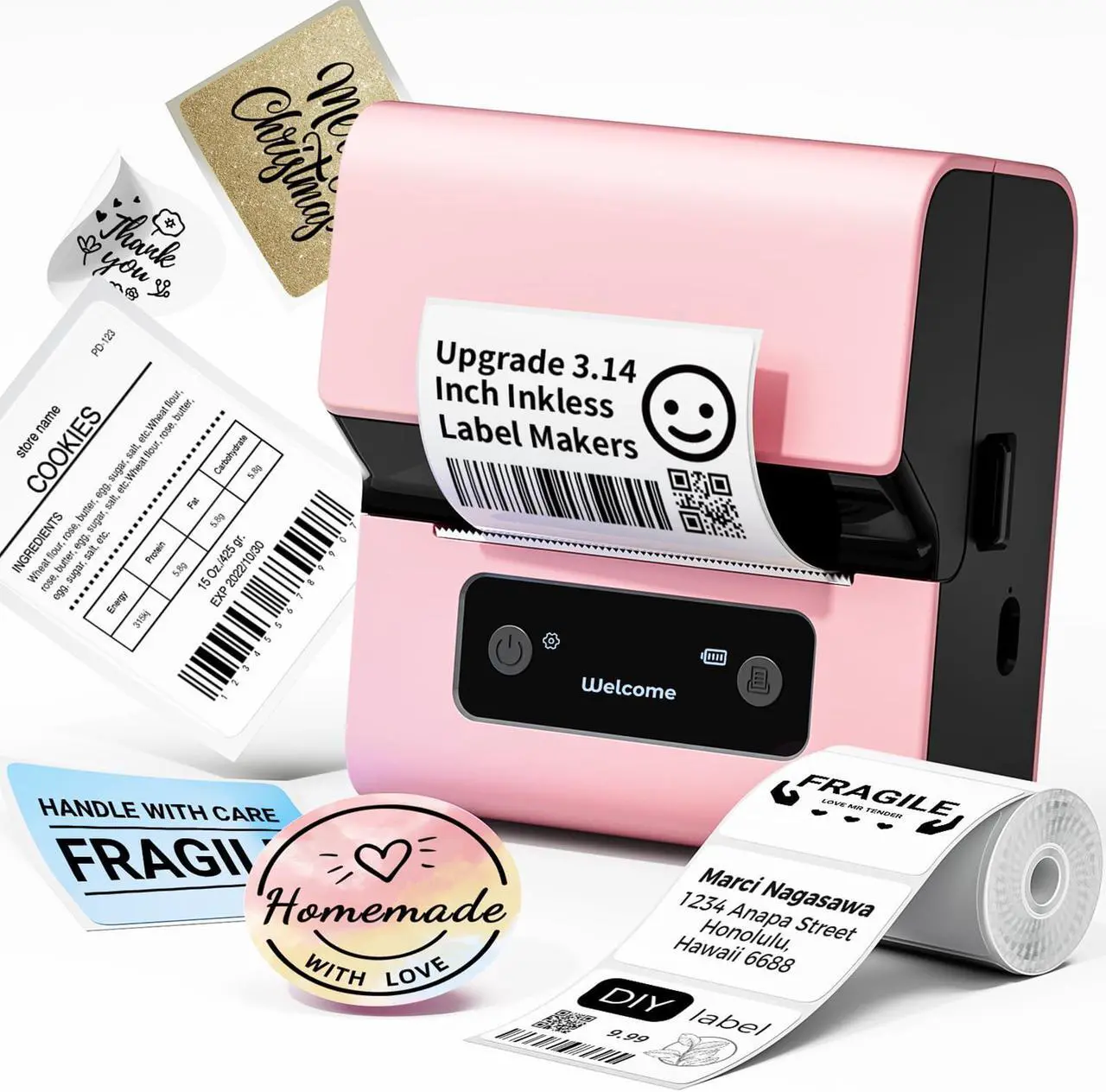 Alt view image 2 of 5 - Goknu M221 Label Maker with 1Roll 2.75"x3.14"(70x80mm) Labels Paper, Bluetooth Thermal Label Printer for Barcode, Address, Product Ingredient Labels, Portable Label Maker Machine