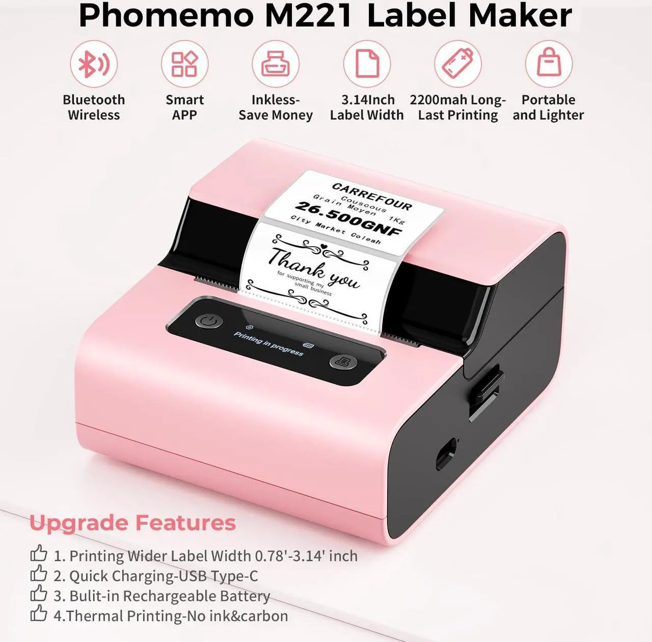 Alt view image 4 of 5 - Goknu M221 Label Maker with 1Roll 2.75"x3.14"(70x80mm) Labels Paper, Bluetooth Thermal Label Printer for Barcode, Address, Product Ingredient Labels, Portable Label Maker Machine