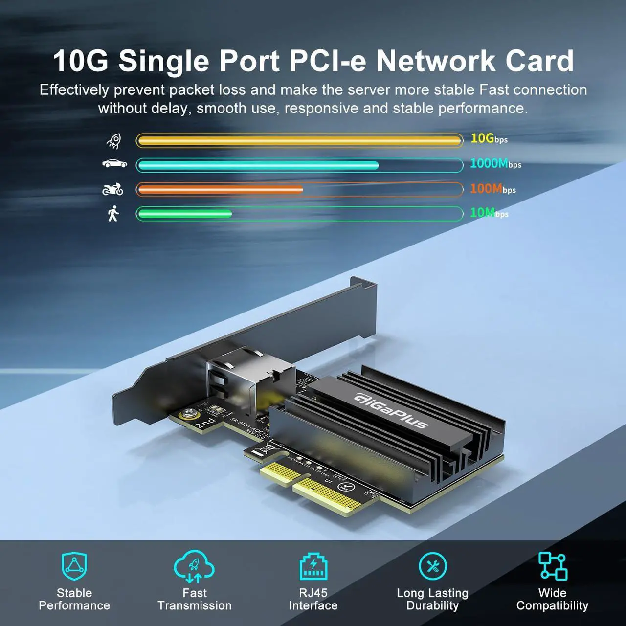 Alt view image 3 of 5 - 10Gbe PCI-e Network Card, AQC113 Controller, 10G Base-T RJ45 Port NIC Card, GiGaPlus 100/1000/2500/10000Mbps Ethernet Card, 10Gb Ethernet Adapter Support Windows10/11/Windows Server/Linux