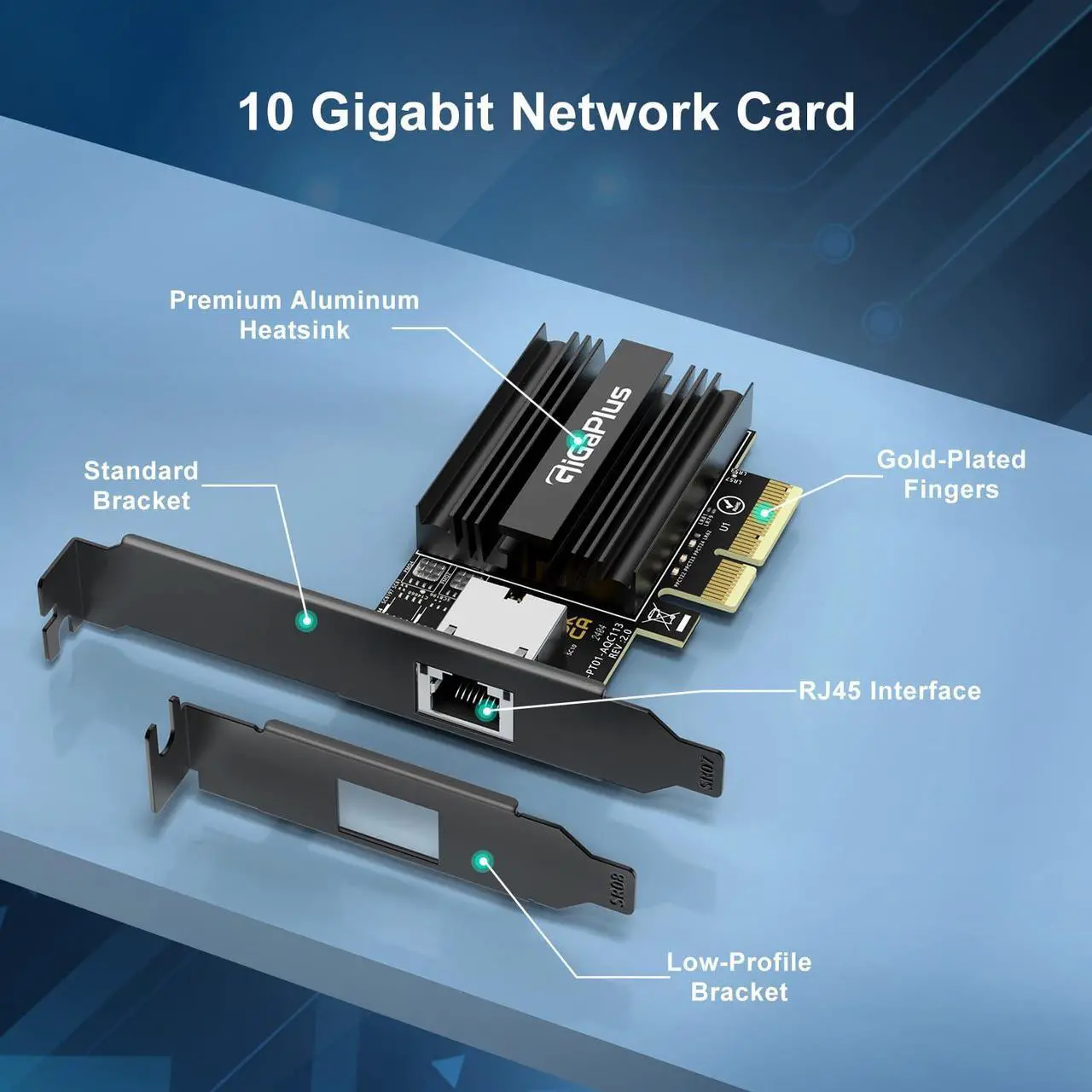 Alt view image 5 of 5 - 10Gbe PCI-e Network Card, AQC113 Controller, 10G Base-T RJ45 Port NIC Card, GiGaPlus 100/1000/2500/10000Mbps Ethernet Card, 10Gb Ethernet Adapter Support Windows10/11/Windows Server/Linux