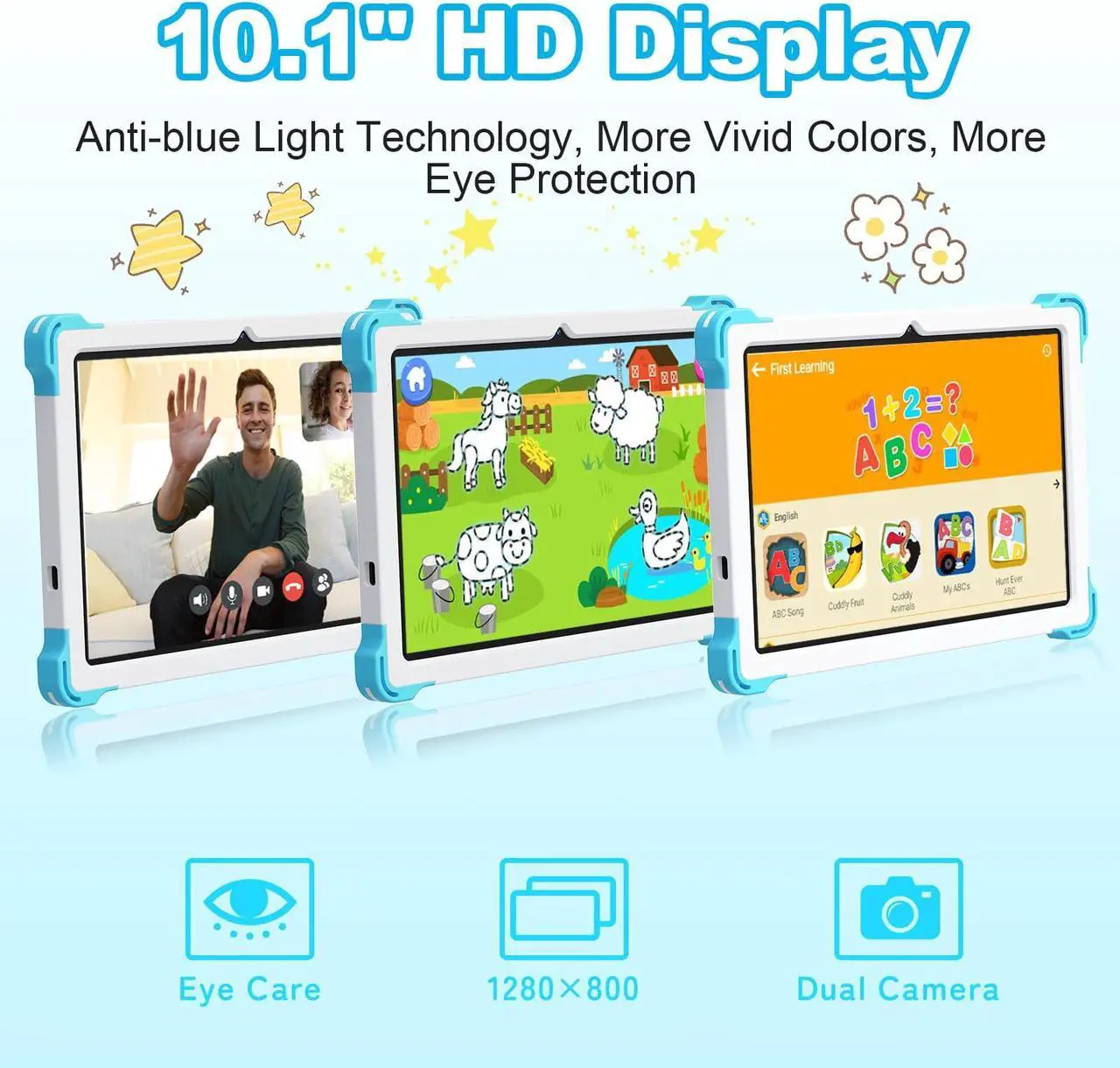 Alt view image 3 of 5 - YATIOM Kids Tablet 10 inch Android 14 Tablet for Kids Octa-Core 10+64GB GMS Certified Learning Tablet with WiFi 6, Bluetooth 5.2, Dual Camera, Parental Control Child Tablet with Drop-Proof Case