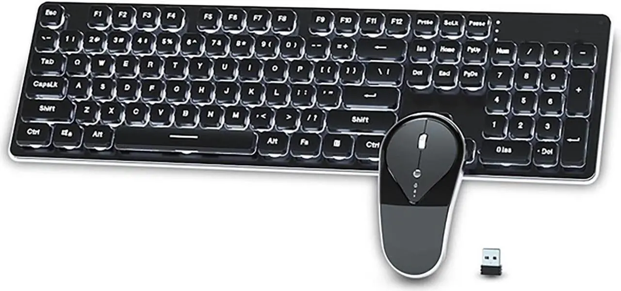 Main image of Wireless Keyboard and Mouse Combo Backlit,Rechargeable 104-Key Full Sized Menbrane Keyboard and Silent Mice Set,2.4Ghz Connection,Ergonomic,Home Office Gamer Use (Black with White Light)