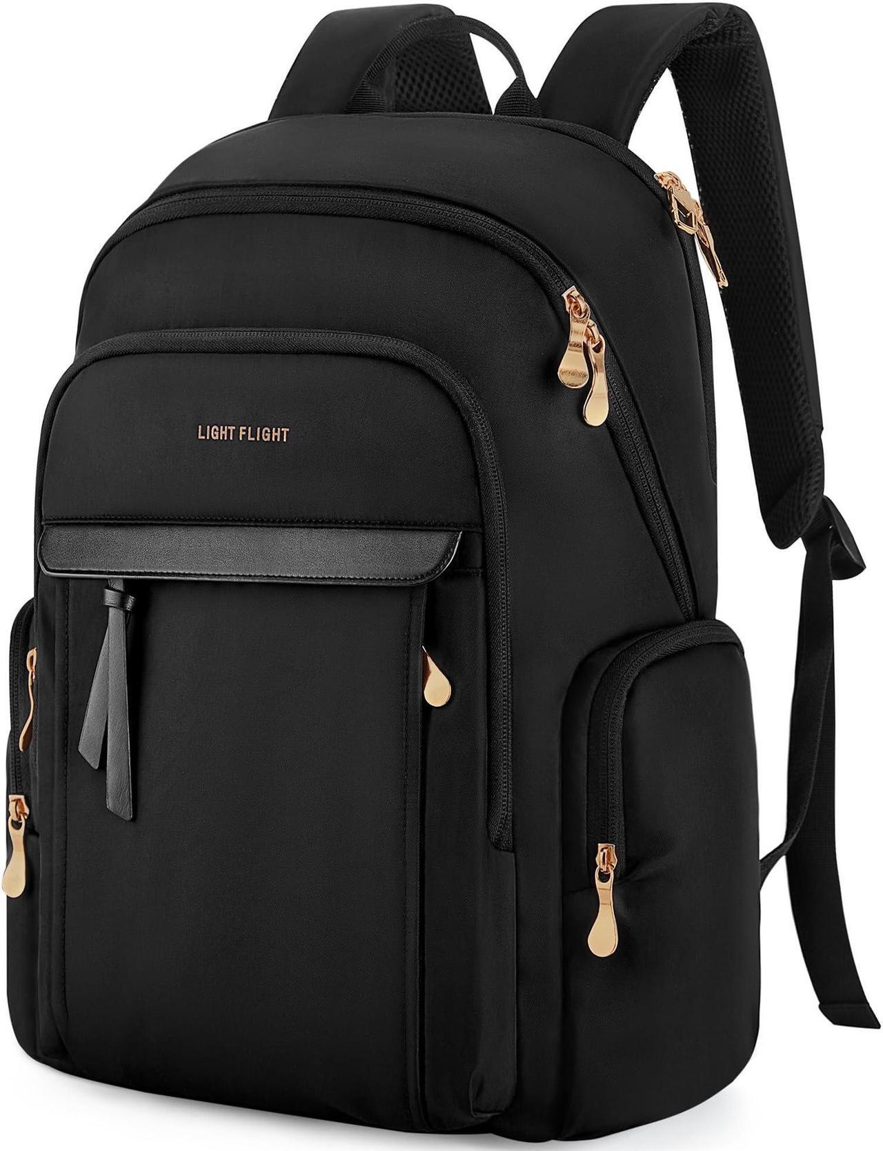Main image of LIGHT FLIGHT Laptop Backpack for Women, 15.6 Inch Work Bag Business Backpack with laptop compartment, Water Resistant Travel Bags Casual Daypacks for College, Large Capacity Backpacks for Travel-Black