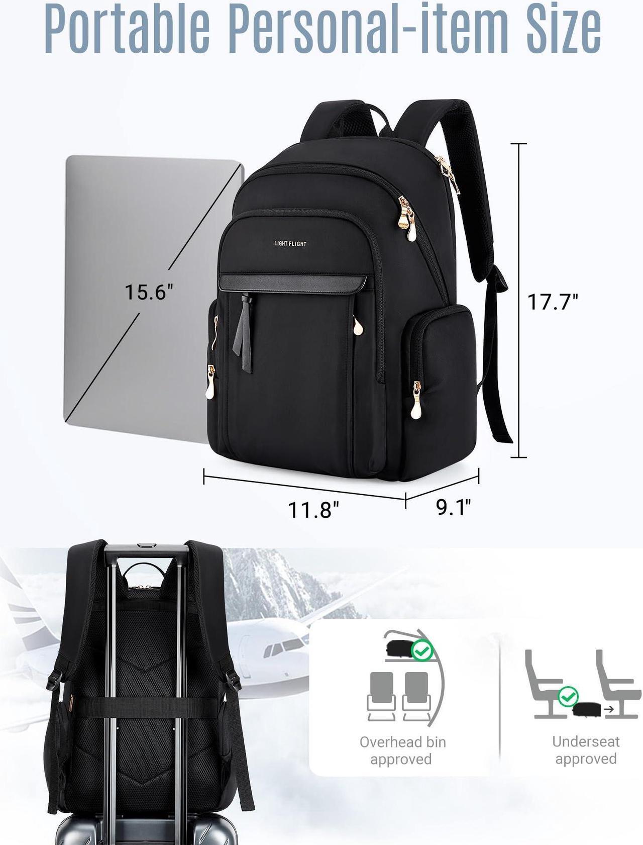 Alt view image 5 of 5 - LIGHT FLIGHT Laptop Backpack for Women, 15.6 Inch Work Bag Business Backpack with laptop compartment, Water Resistant Travel Bags Casual Daypacks for College, Large Capacity Backpacks for Travel-Black