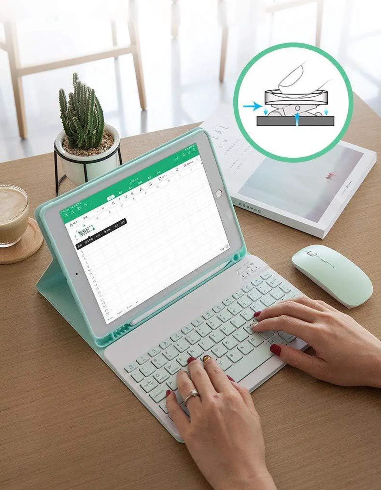 Alt view image 2 of 5 - with Mouse Keyboard case for Galaxy Tab A9+ /Tab A9 Plus 11 inch, 2023 Release Model SM-X210/X215/X216 Magnetic Detachable Bluetooth Keyboard Color KeyDark Green