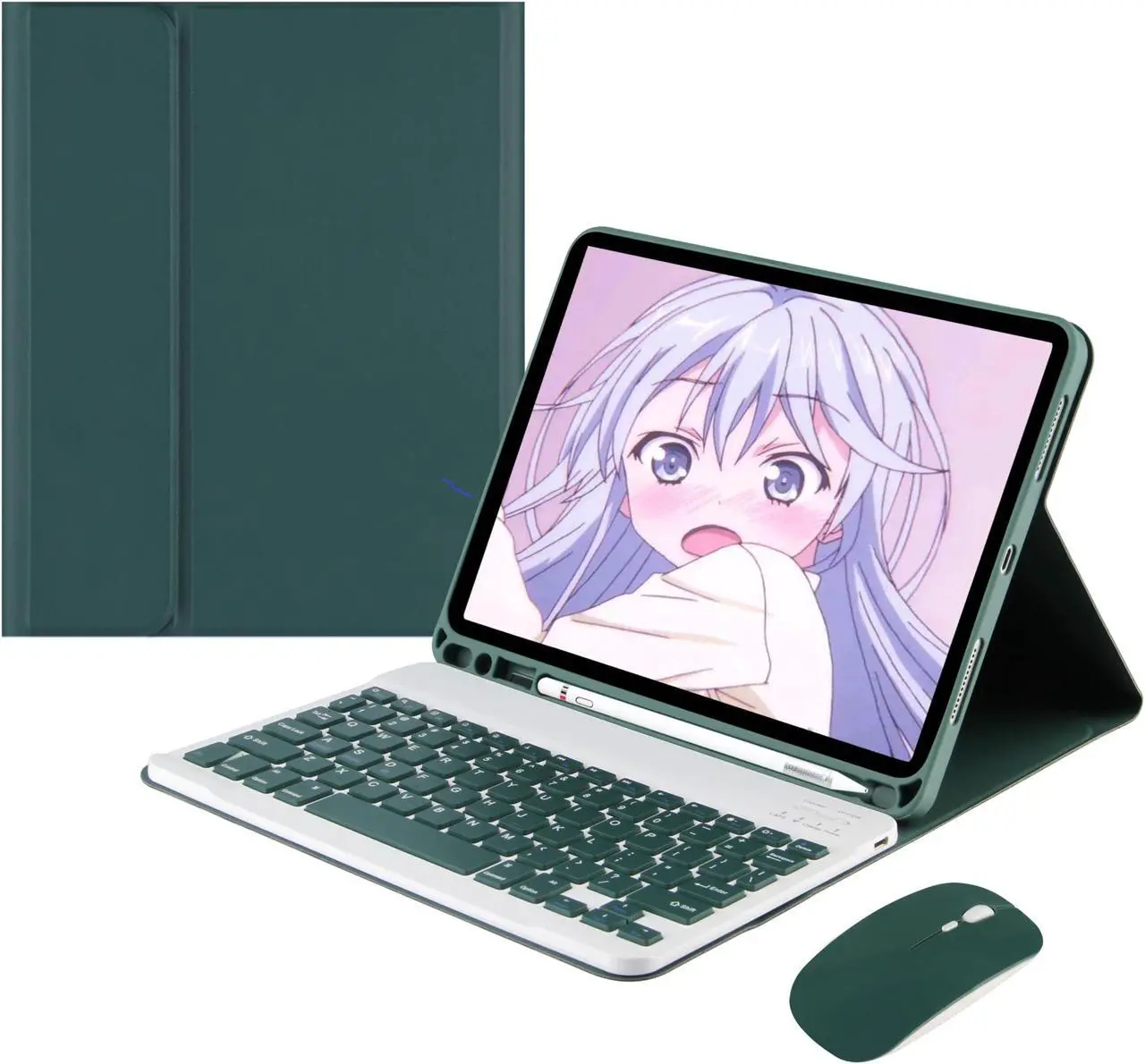 Main image of with Mouse Keyboard case for Galaxy Tab A9+ /Tab A9 Plus 11 inch, 2023 Release Model SM-X210/X215/X216 Magnetic Detachable Bluetooth Keyboard Color KeyDark Green