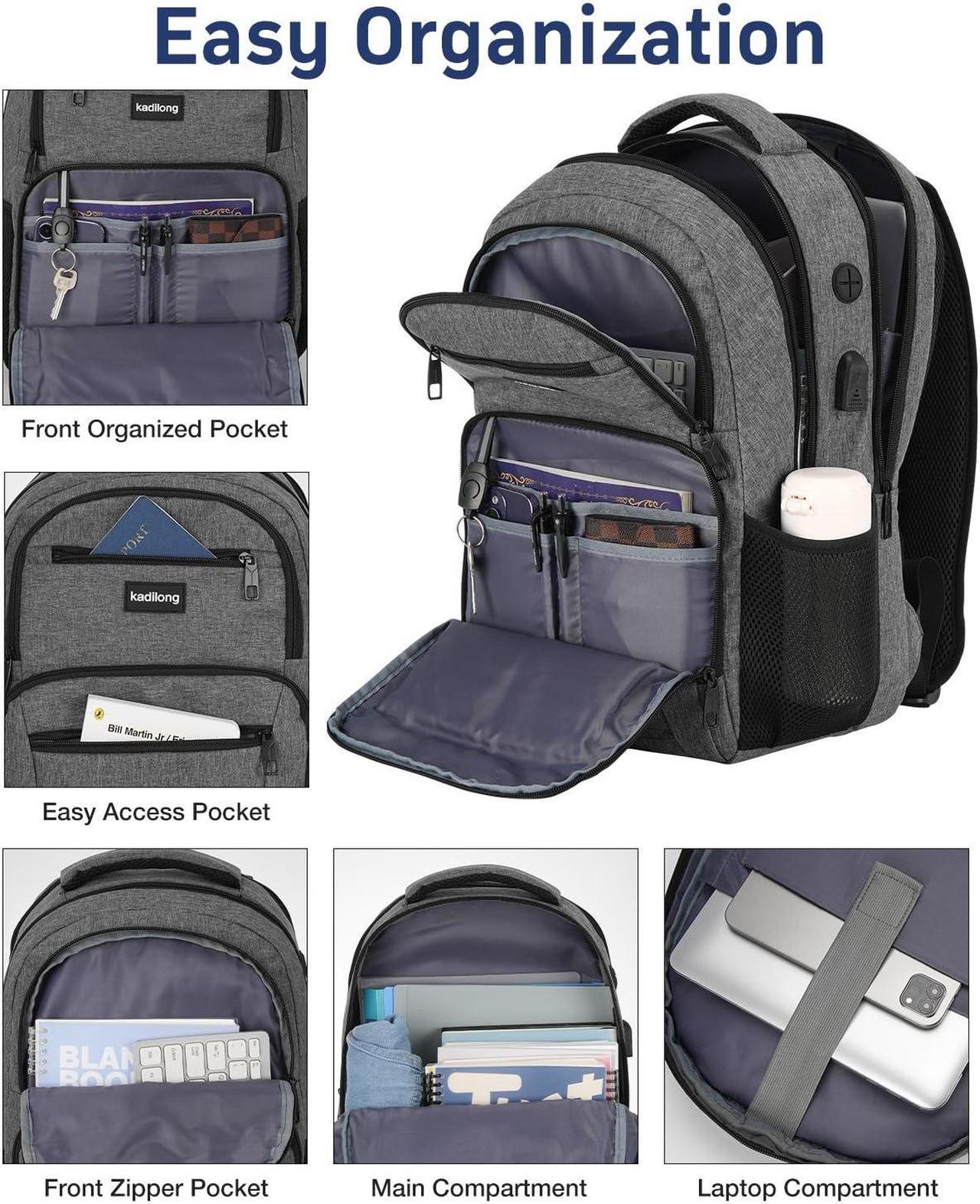 Alt view image 2 of 5 - kadilong Backpacks for Men 17.3 Inch,Bagpacks School Backpack for Boys Teenager,Computer Backpack with Laptop Compartment & USB Charger,Mochilas Hombres Morrales for Workout College Middle School