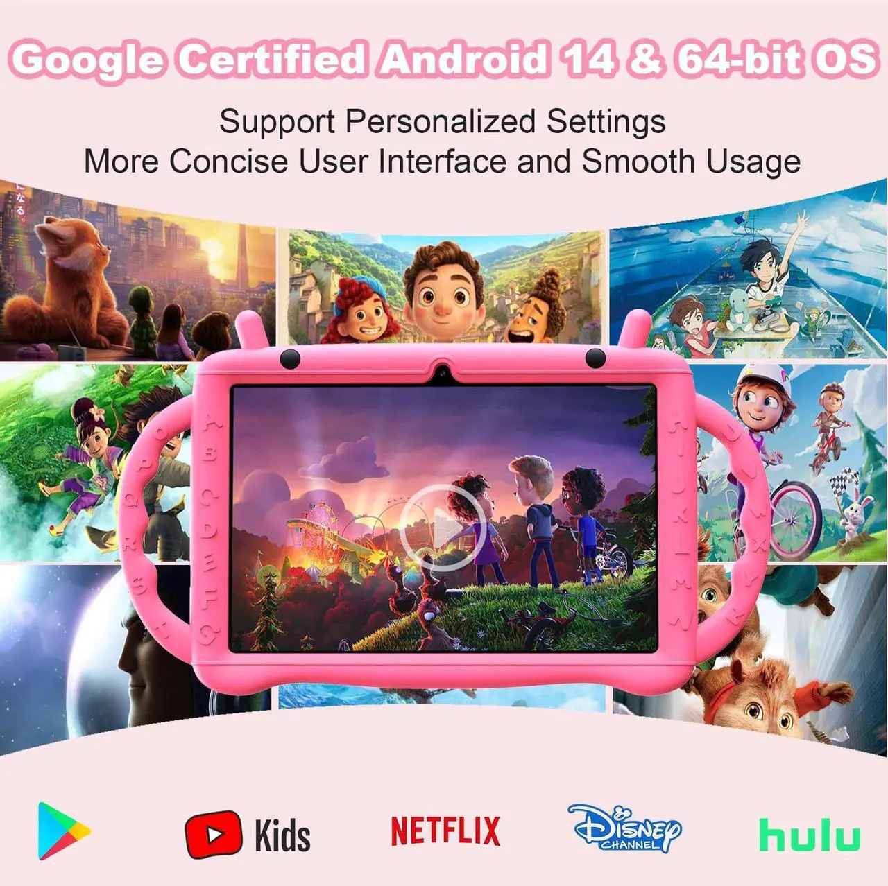 Alt view image 5 of 5 - YATIOM Kids Tablet 10 inch Android 14 with Drop-Proof Case, Octa-Core 10+64GB GMS Certified Learning Tablets with WiFi 6, Bluetooth 5.2, Dual Camera, Parental Control