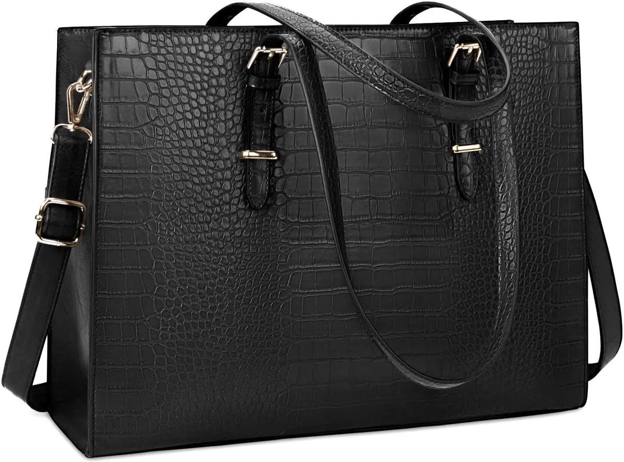 Main image of Laptop Bag for Women 15.6 Inch Laptop Tote Bag Leather Classy Computer Briefcase for Work Waterproof Handbag Professional Shoulder Bag Women Business Office Bag Large Capacity Black