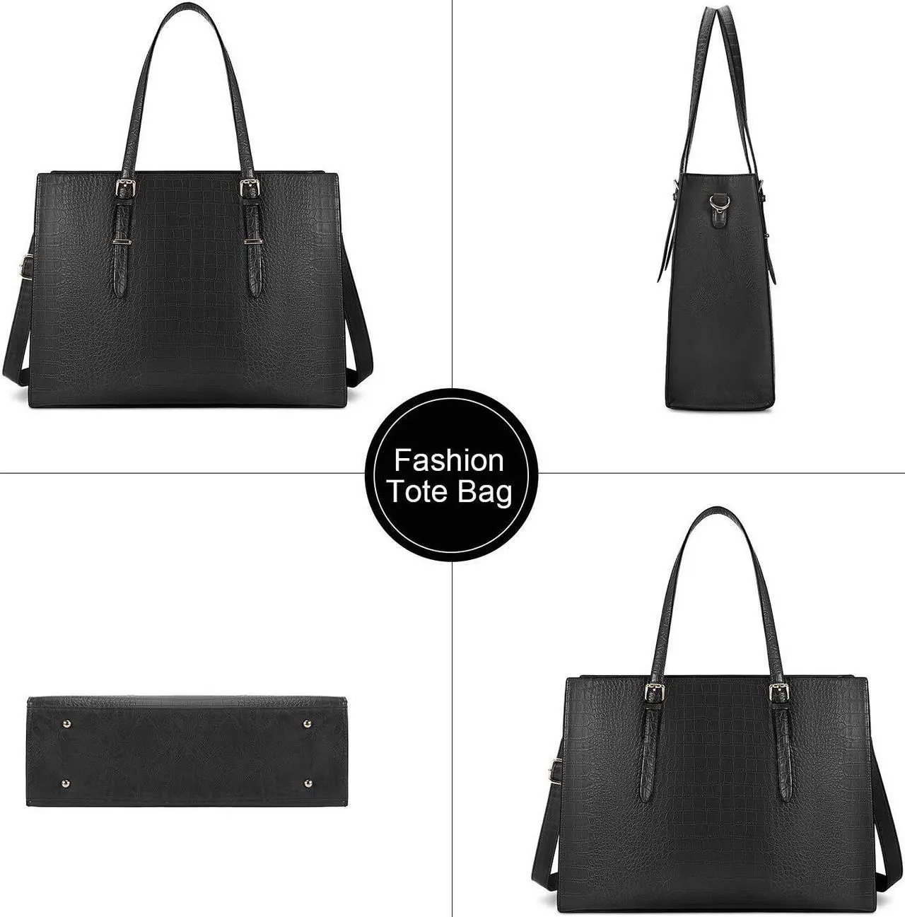 Alt view image 5 of 5 - Laptop Bag for Women 15.6 Inch Laptop Tote Bag Leather Classy Computer Briefcase for Work Waterproof Handbag Professional Shoulder Bag Women Business Office Bag Large Capacity Black