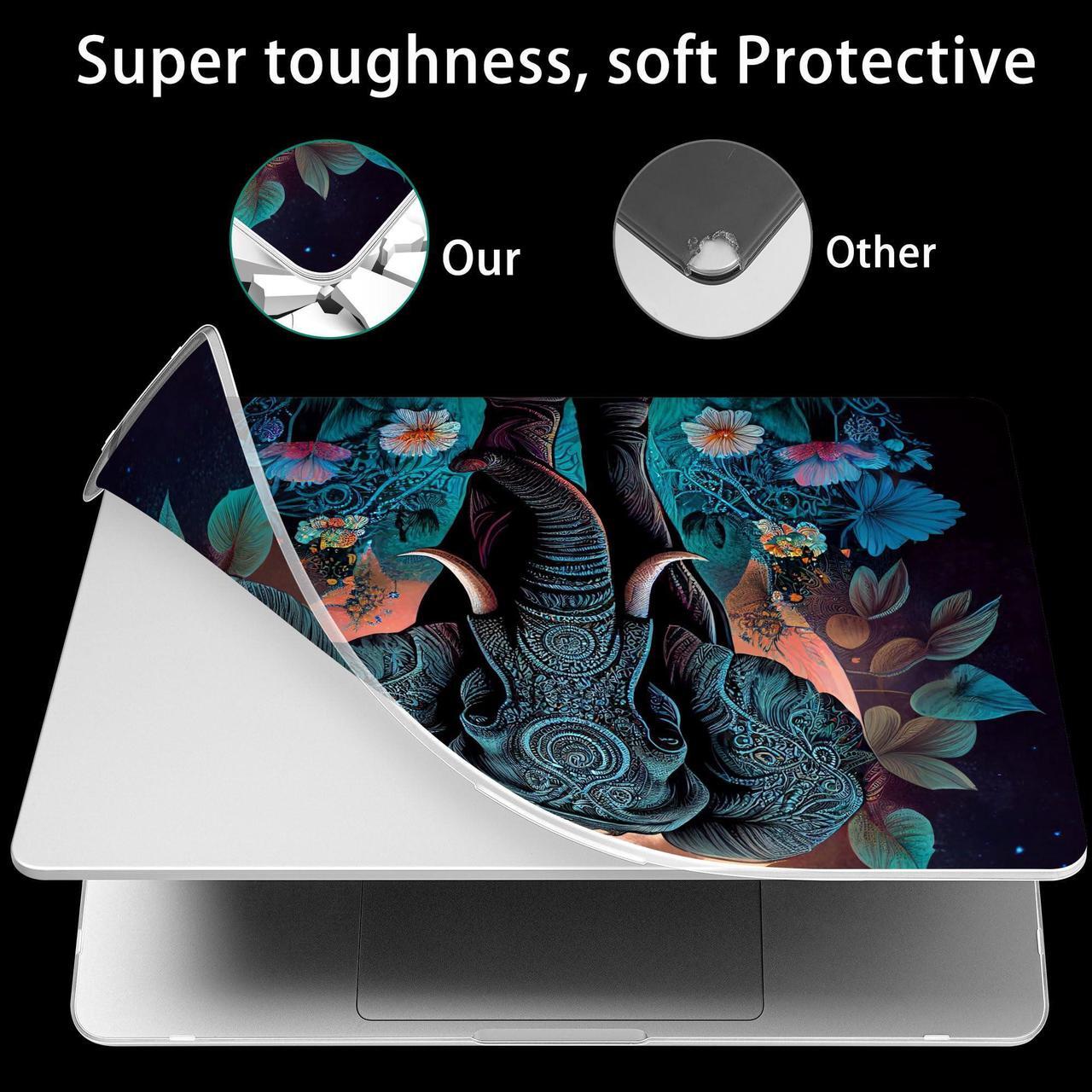Alt view image 4 of 5 - May Chen Compatible with MacBook Pro 16 inch Case A2991 M3 M2780 M2 A2485 M1 Chip 2023 2022 2021 Release, Sturdy Protection Finish Hard Shell Case Cover with Fold Kickstand, Elephant