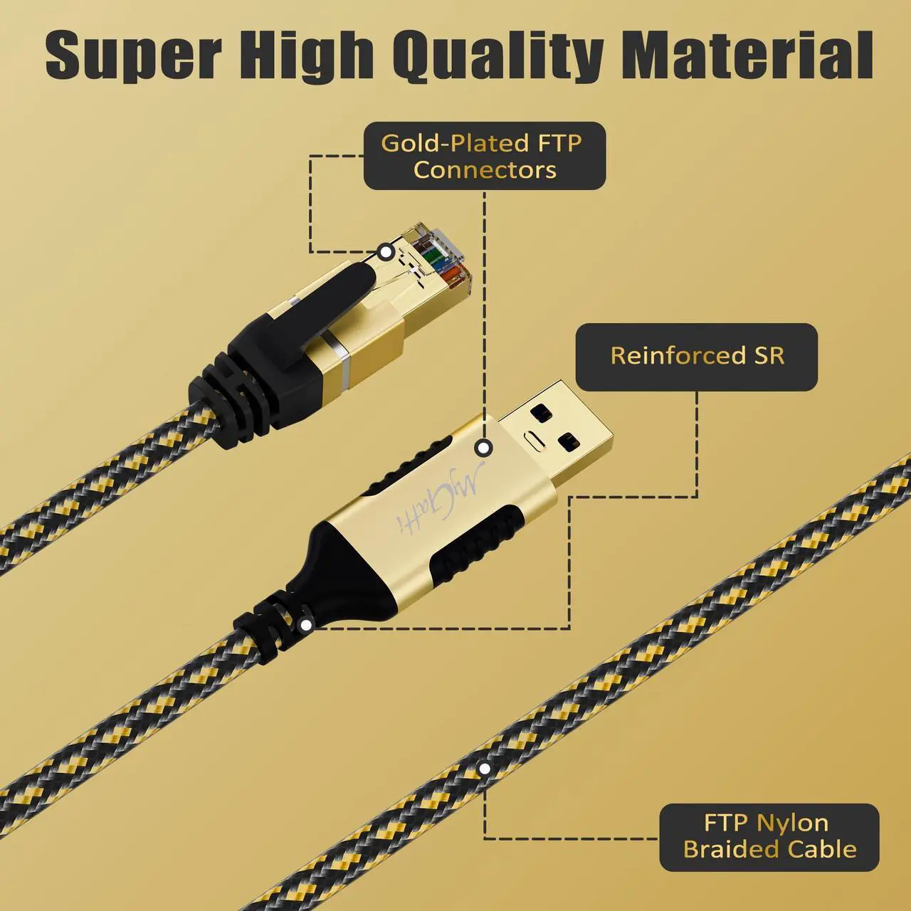Alt view image 2 of 5 - USB to Ethernet Cable 25 FT, USB-A 3.0 to RJ45 Cable, FTP, 1Gbps High-Speed-Shielded LAN Network Cable, Directly Connected, Compatible with Laptop, PC, MacBook, Switch, Windows, macOS, Linux