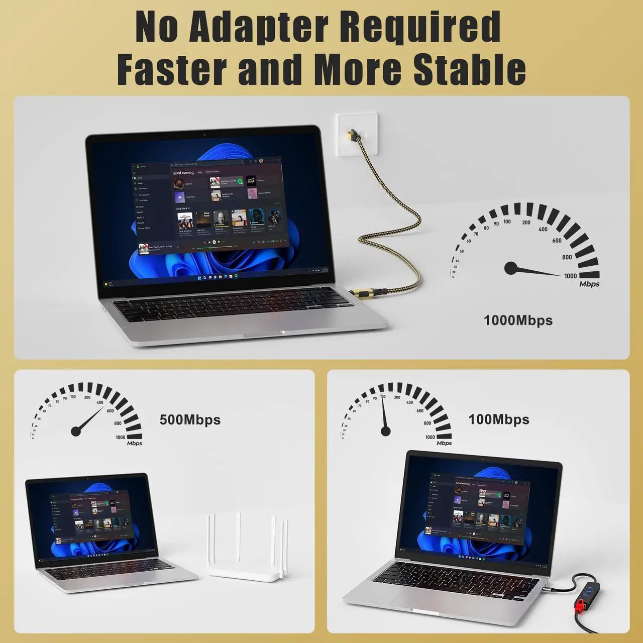 Alt view image 4 of 5 - USB to Ethernet Cable 25 FT, USB-A 3.0 to RJ45 Cable, FTP, 1Gbps High-Speed-Shielded LAN Network Cable, Directly Connected, Compatible with Laptop, PC, MacBook, Switch, Windows, macOS, Linux