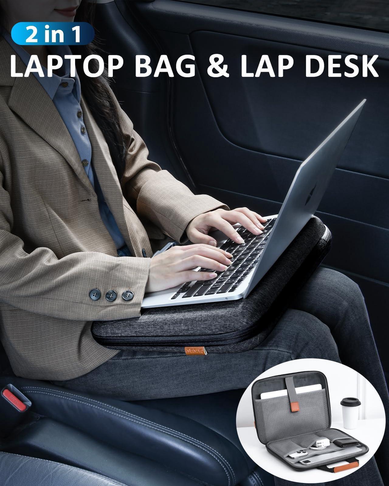 Alt view image 2 of 5 - Nauttxon Hard Laptop Case 14 Inch, 2 in 1 Laptop Bag Lap Desk with Stopper and Book Clip, Shockproof Waterproof Laptop Sleeve with Handle Compatible with MacBook HP Dell Lenovo ASUS and More - Black