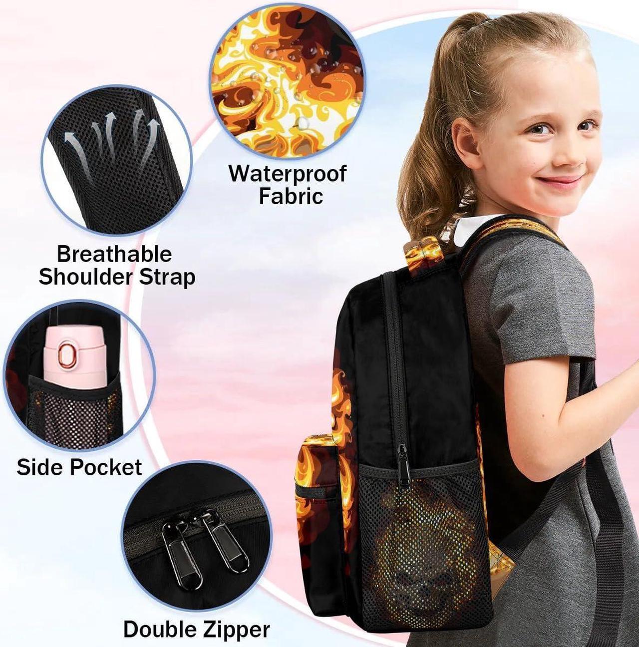 Alt view image 4 of 5 - Funny Fire Gothic Skull Backpack for Girls Boys Kids 16inch Laptop Backpacks Lightweight Waterproof School Bookbag Travel Daypack Computer College Bag Gym Rucksack for Work School Women Men