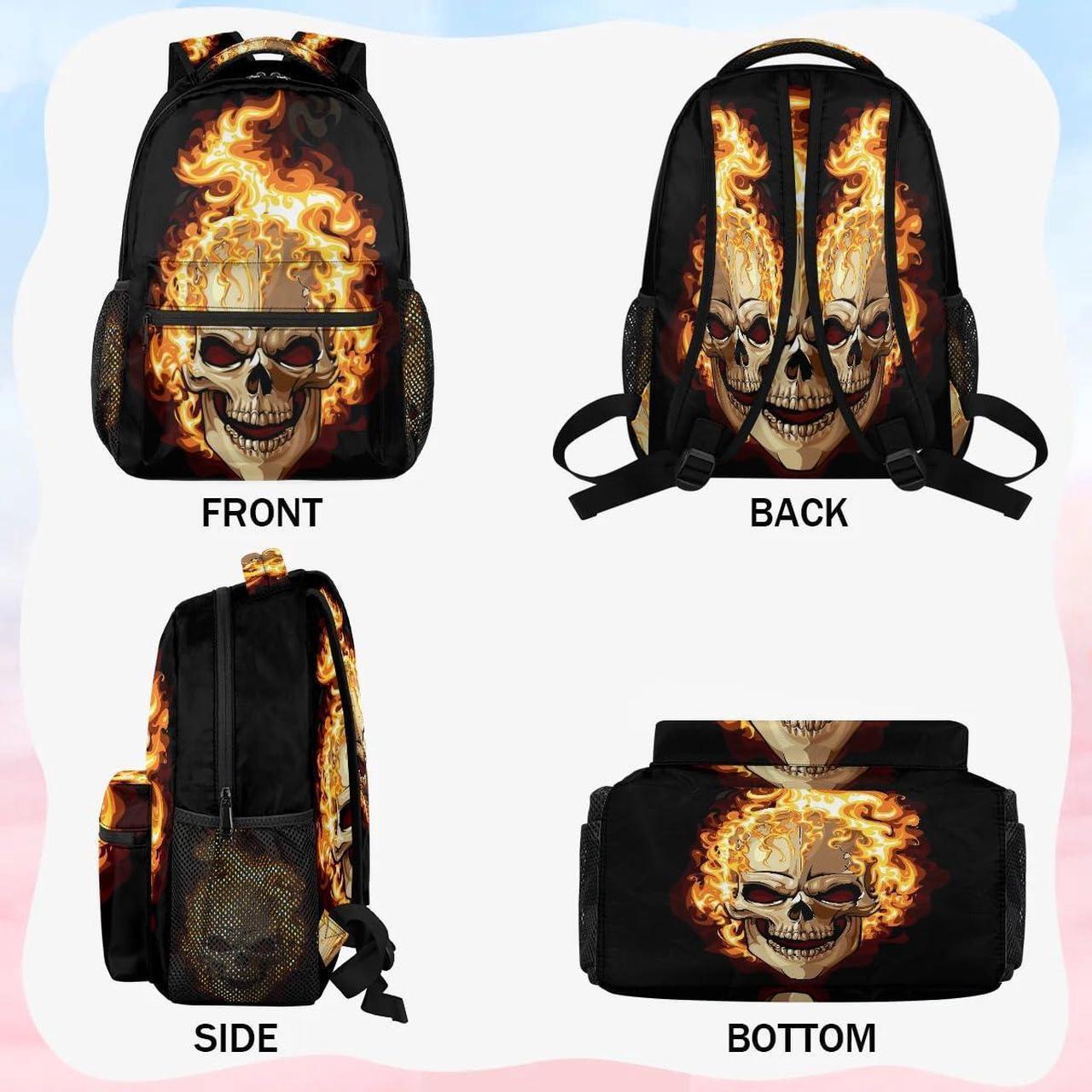 Alt view image 2 of 5 - Funny Fire Gothic Skull Backpack for Girls Boys Kids 16inch Laptop Backpacks Lightweight Waterproof School Bookbag Travel Daypack Computer College Bag Gym Rucksack for Work School Women Men